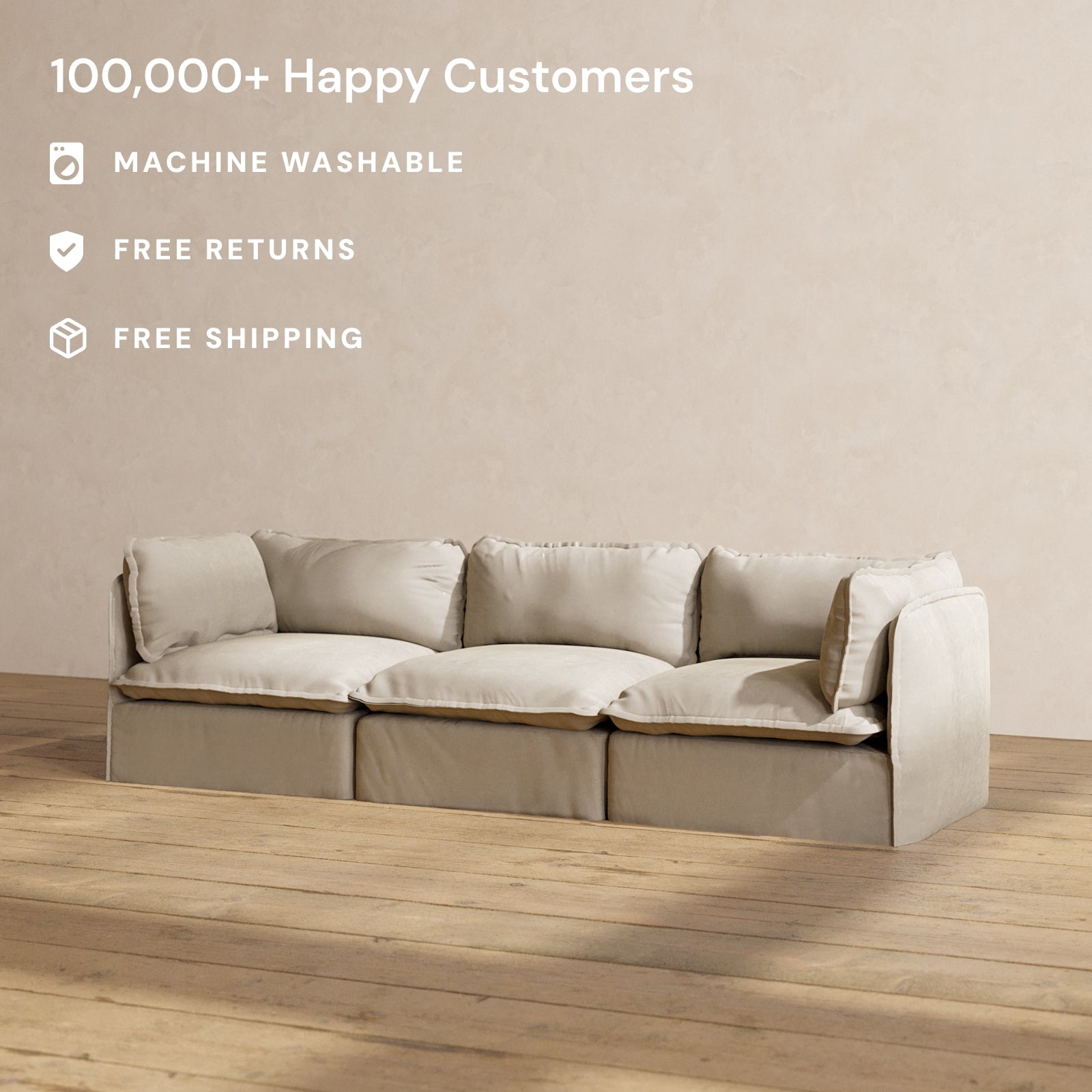 Premium Modular Performance 3-Seater Sofa in Dune Color | Luxe Blend Fabric | Perfect for Living Rooms, Home Theaters & Office Lounges