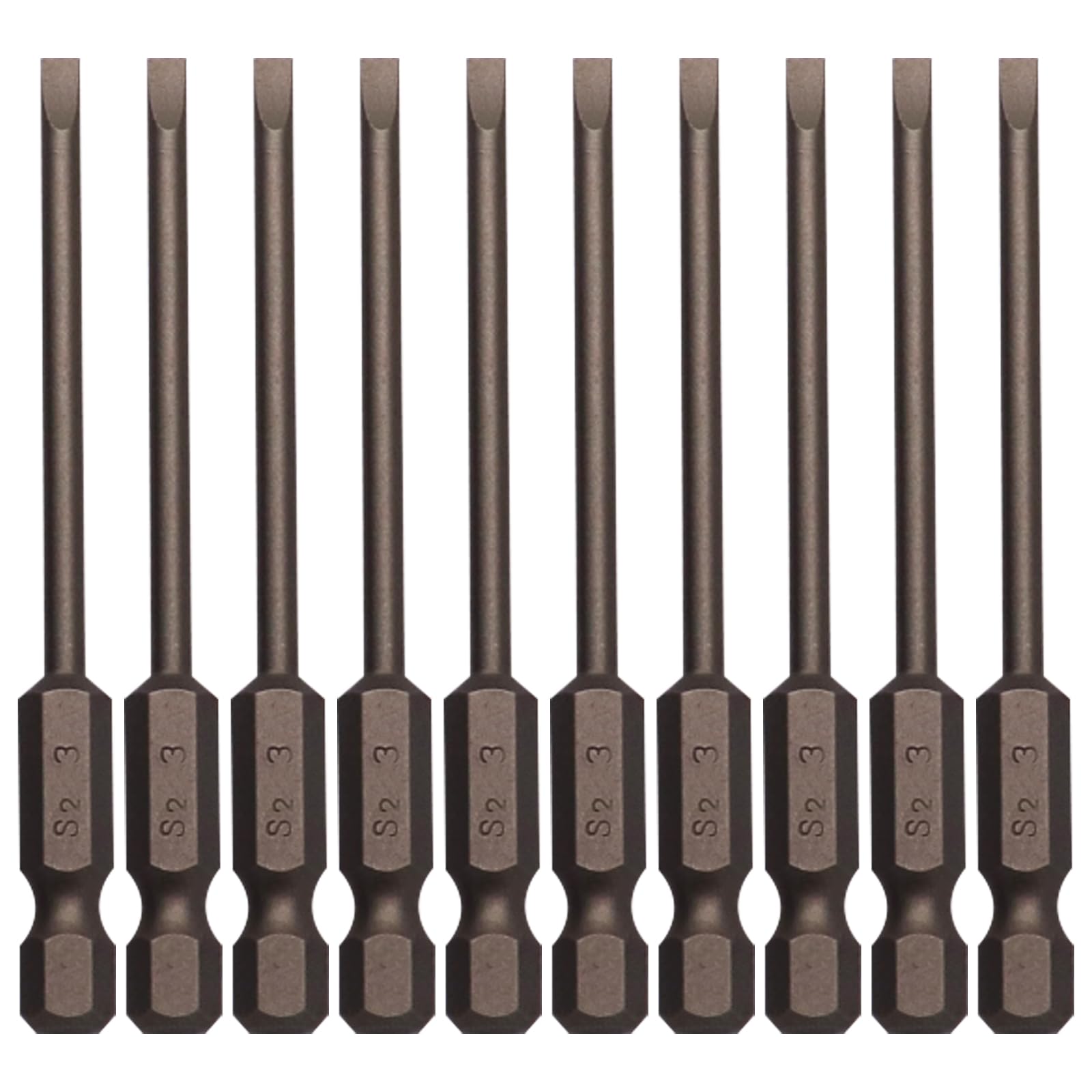 10Pcs 3mm Flat Head Screwdriver Bits - Magnetic Slotted Tip, 1/4