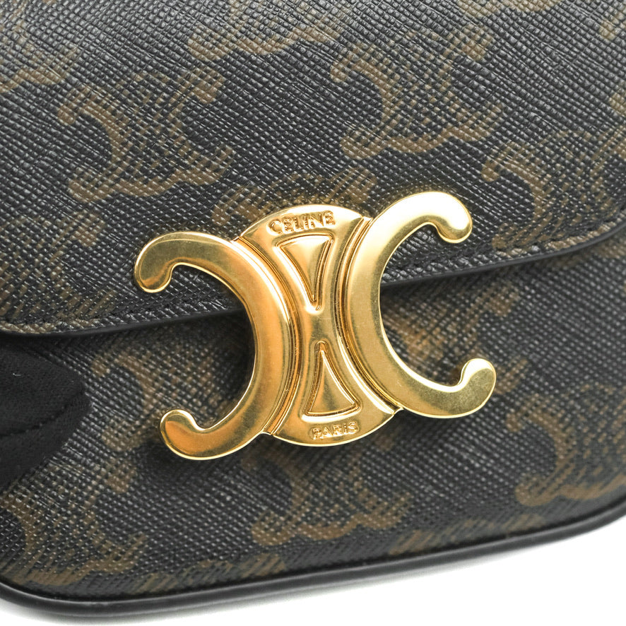 Celine Mini Triomphe Bag in Tan Canvas & Calfskin Leather - Stylish Crossbody Purse for Women, Perfect for Daily Use, Work & Travel