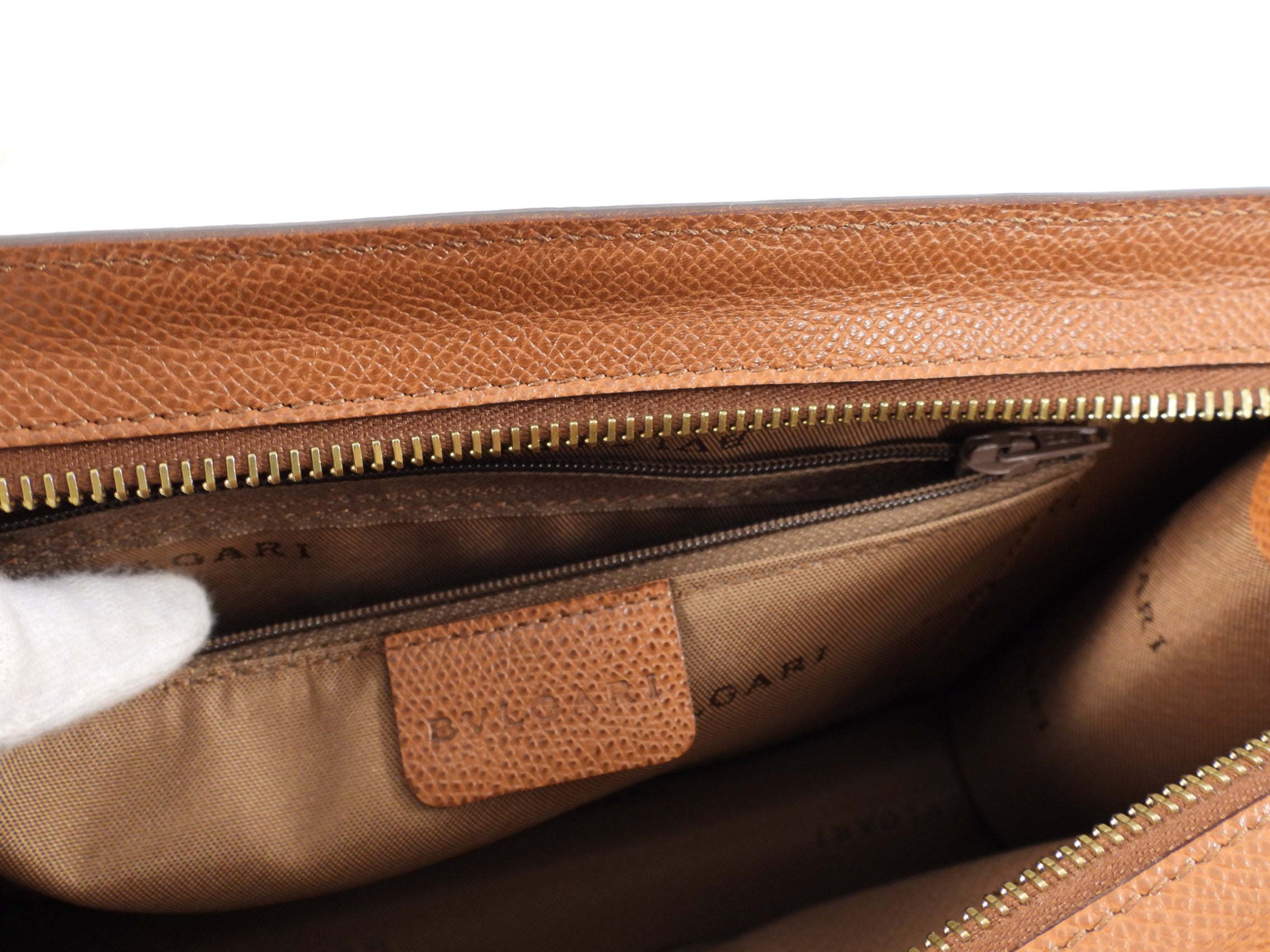 Bvlgari Cognac Brown Leather Travel Pouch - Luxury Zip Toiletry Bag for Men & Women - Perfect for Travel, Gym, and Everyday Essentials