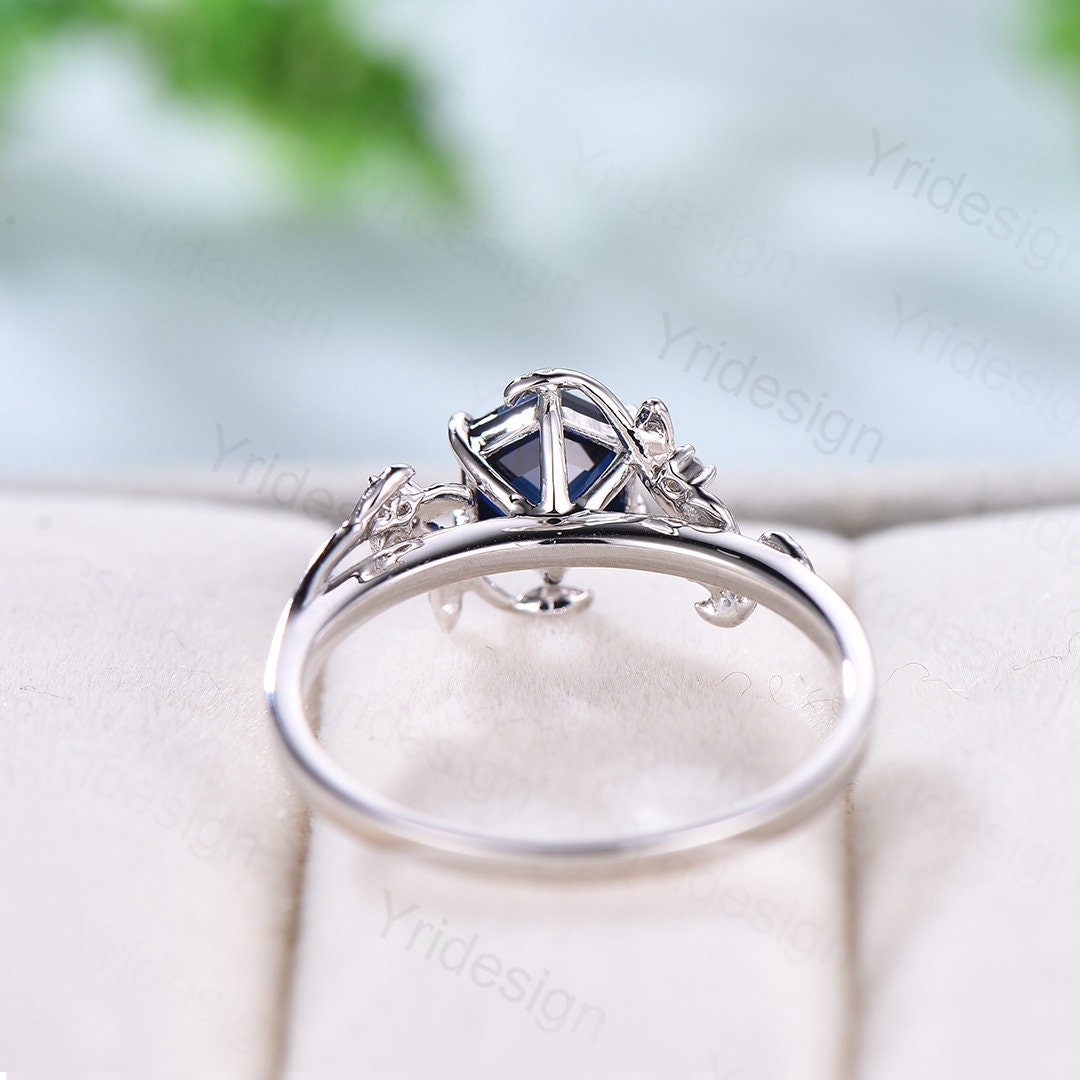 Elegant Hexagon Cut Blue Sapphire Ring in White Gold - Vintage Unique September Birthstone Engagement & Wedding Ring for Women | Perfect for Proposals, Anniversaries, and Special Occasions
