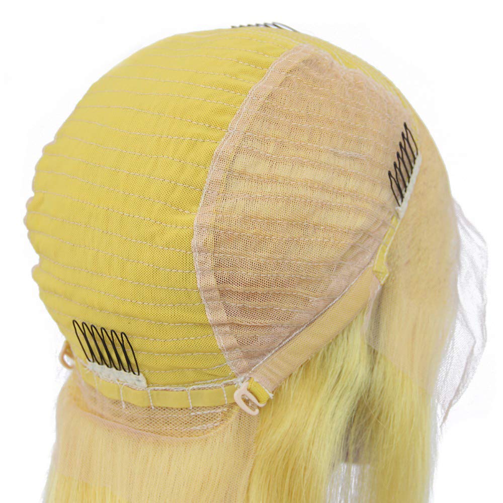 Yellow Bob Wigs Human Hair 10 Inches Silky Straight Glueless 13x4 Lace Front Bleached Knots Pre Plucked with Baby Hair | HD Transparent Lace Frontal Bob Wigs Blunt Cut 180% Density | Perfect for Cosplay, Halloween, Daily Fashion & Special Occasions for Women