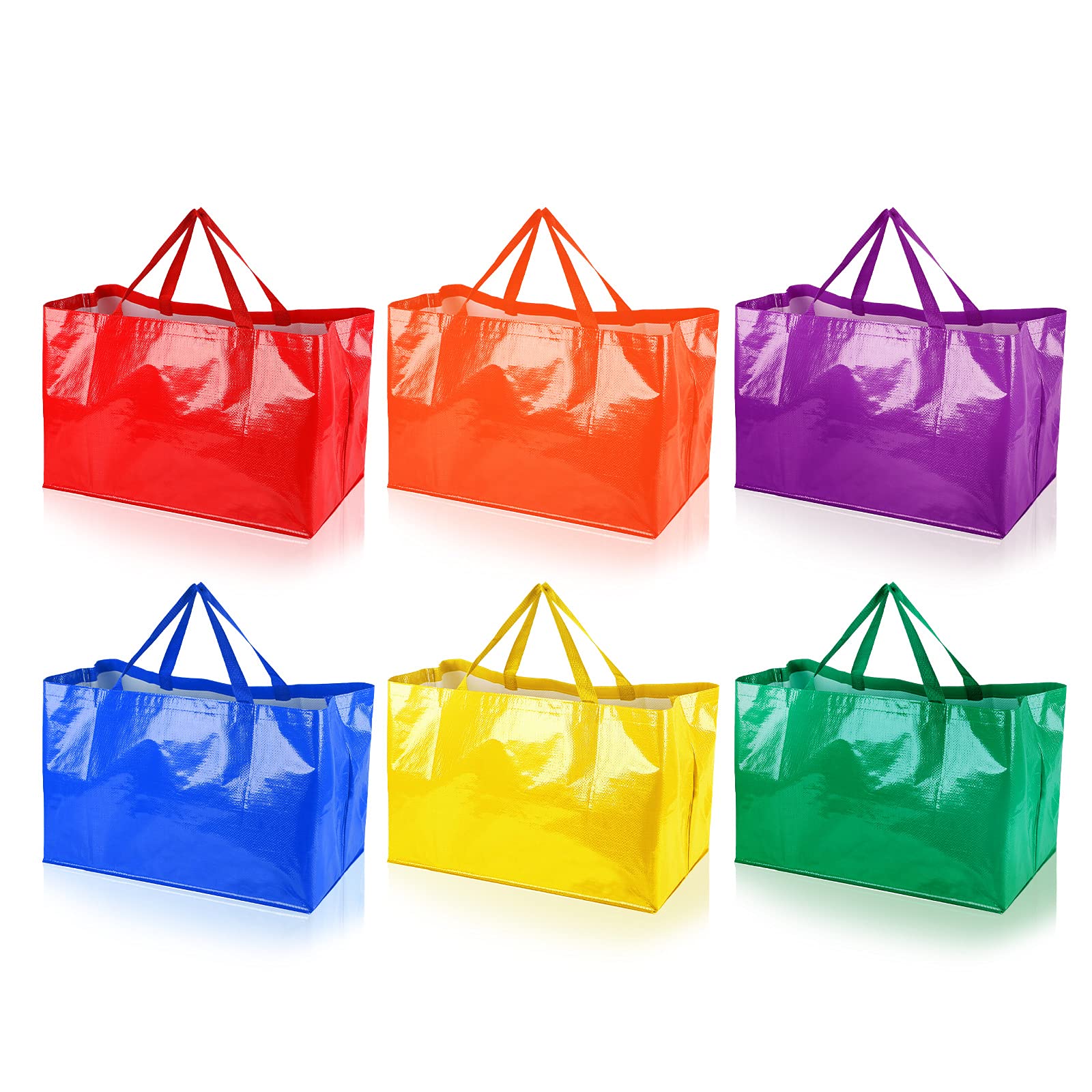 Shappy 6-Pack Extra Large Reusable Grocery Bags - Durable Woven Plastic Tote with Handles, Waterproof & Eco-Friendly (Colorful) - Perfect for Shopping, Beach Trips & Storage