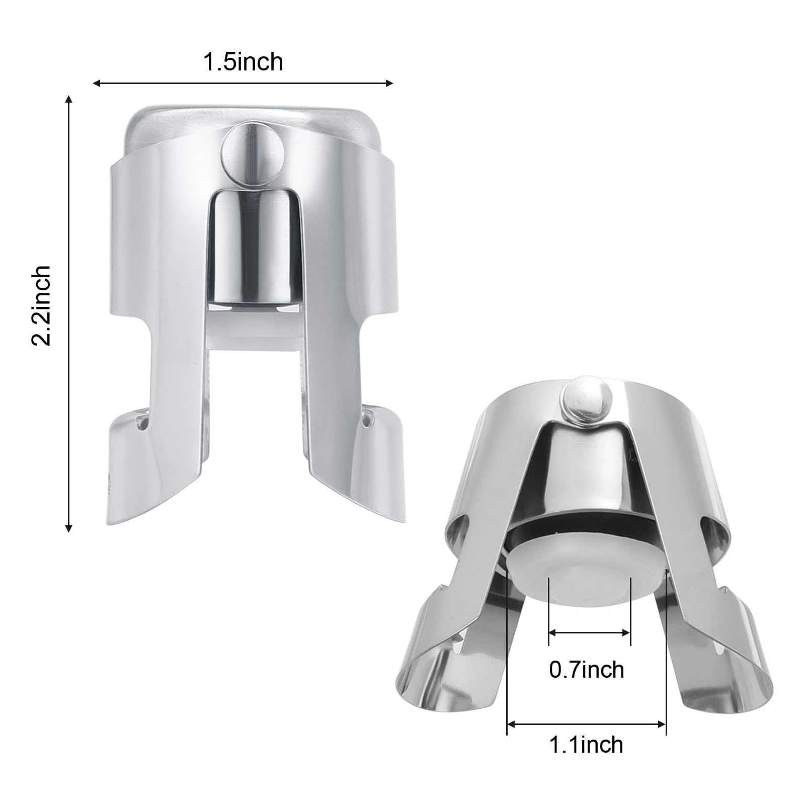Premium Stainless Steel Champagne Sealer Stopper - 2-Pack Sparkling Wine Bottle Plug with Extended Seal | Ideal for Parties, Weddings & Home Use | Elegant Silver Wine Accessory Gift Set