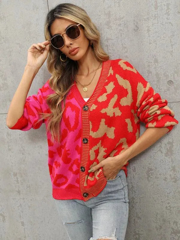 Stylish Leopard Print Oversized Knit Cardigan Sweater for Women - Cozy Fall & Winter Fashion - Perfect for Streetwear, Casual Outfits and Layering
