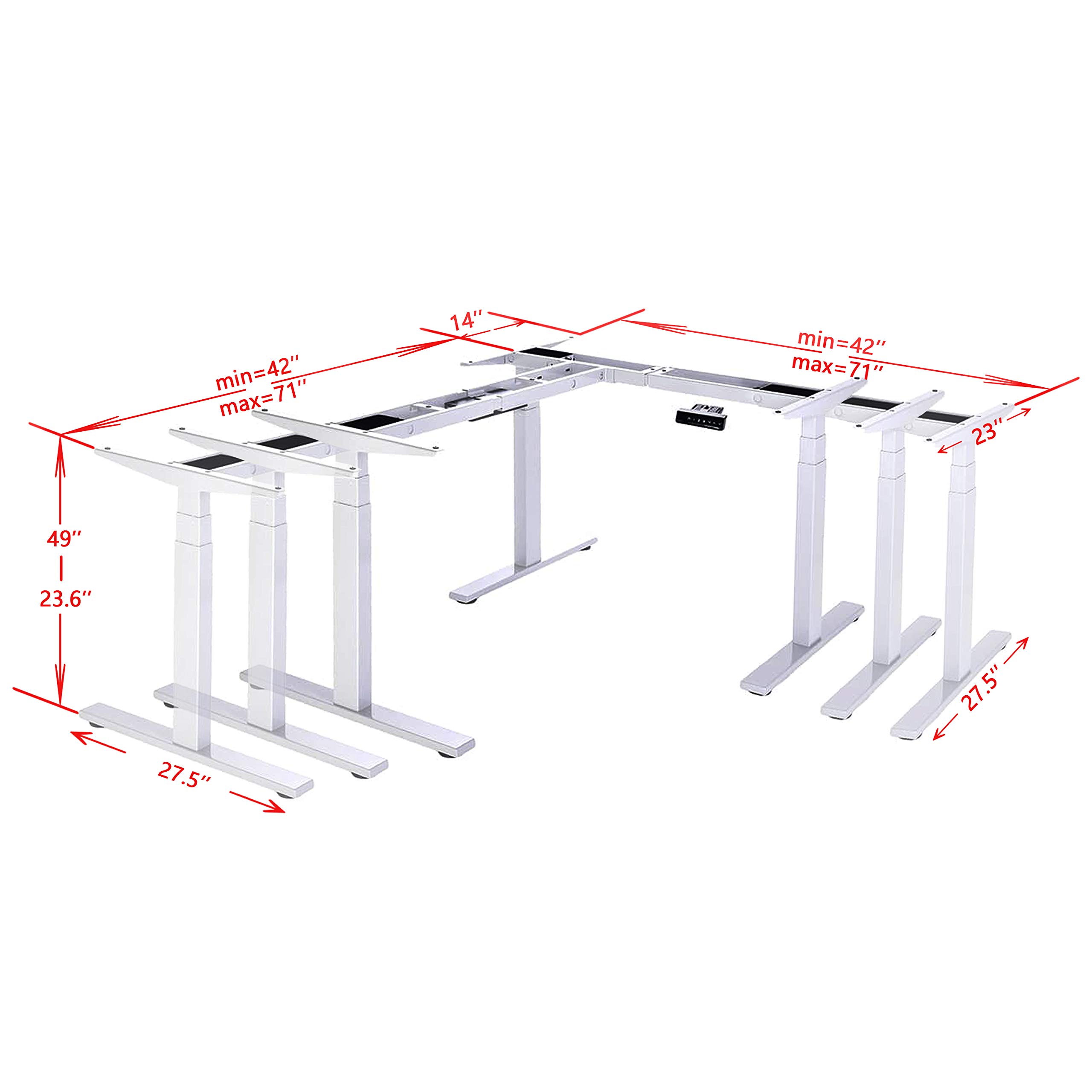 VWINDESK VJ301 L-Shaped Electric Height Adjustable Standing Desk Frame - Triple Motor, Ergonomic Sit-Stand Steel Base with Digital Memory Keypad (Gray) - Perfect for Home Office, Gaming Setup & Workspace Ergonomics