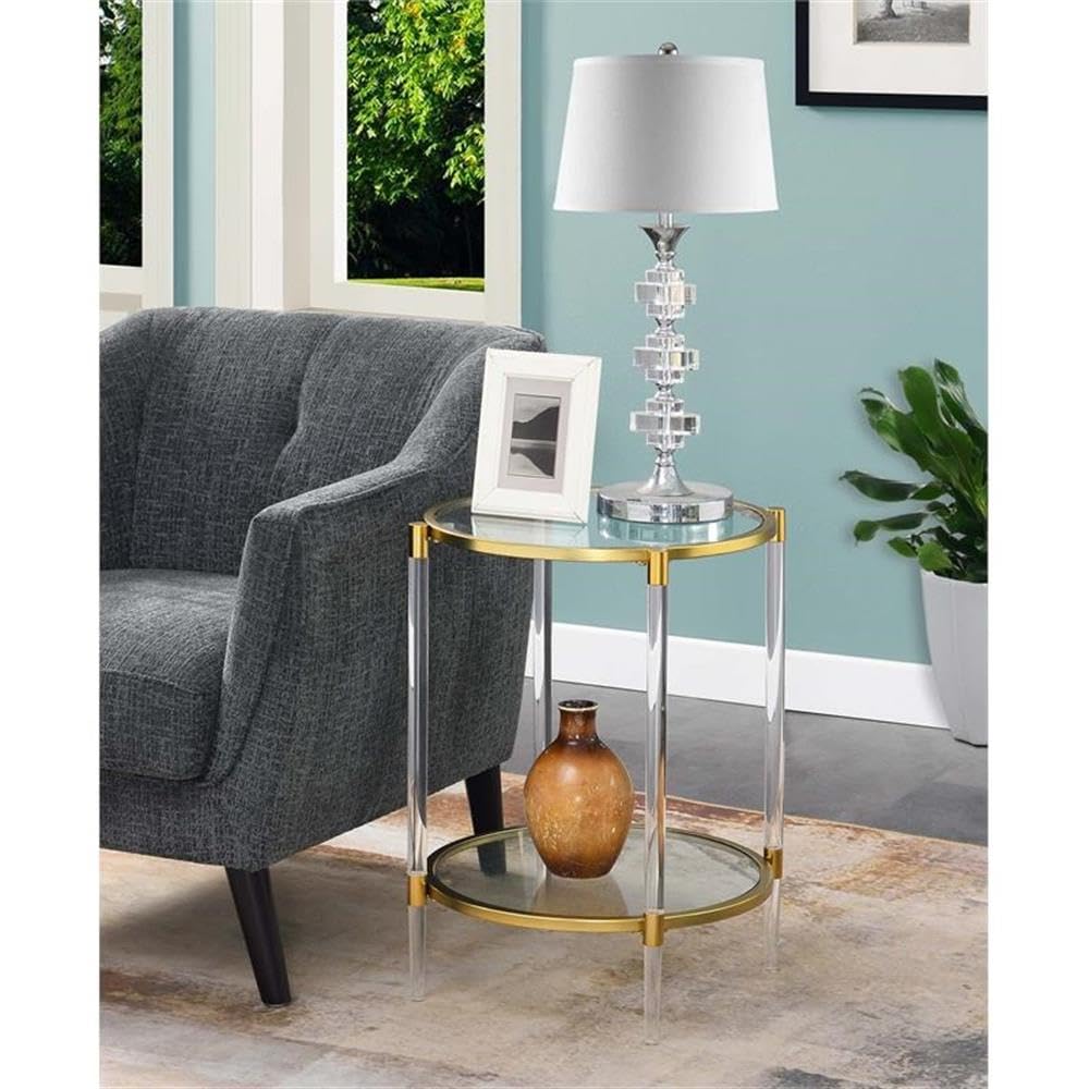 Pemberly Row Two-Tier Modern Glass End Table - Clear & Gold Finish | Perfect for Living Room, Bedroom, or Office Decor