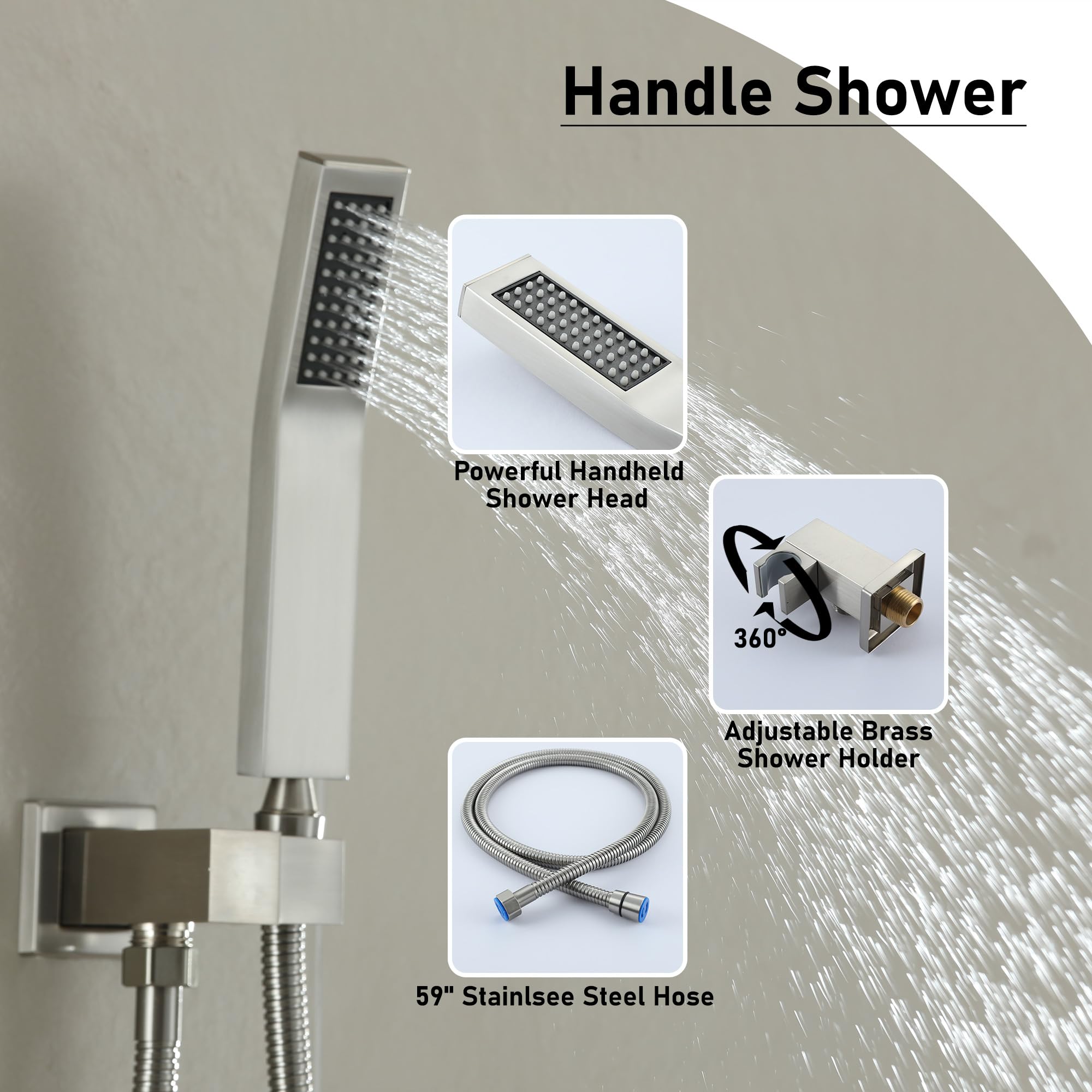 Luxury 10 Inch Rainfall Shower Head System - High Pressure Wall Mounted Shower Faucet with 2-Function Spray - Brushed Nickel Finish for Spa-Like Bathroom Experience | Perfect for Master Bathrooms & Modern Home Renovations