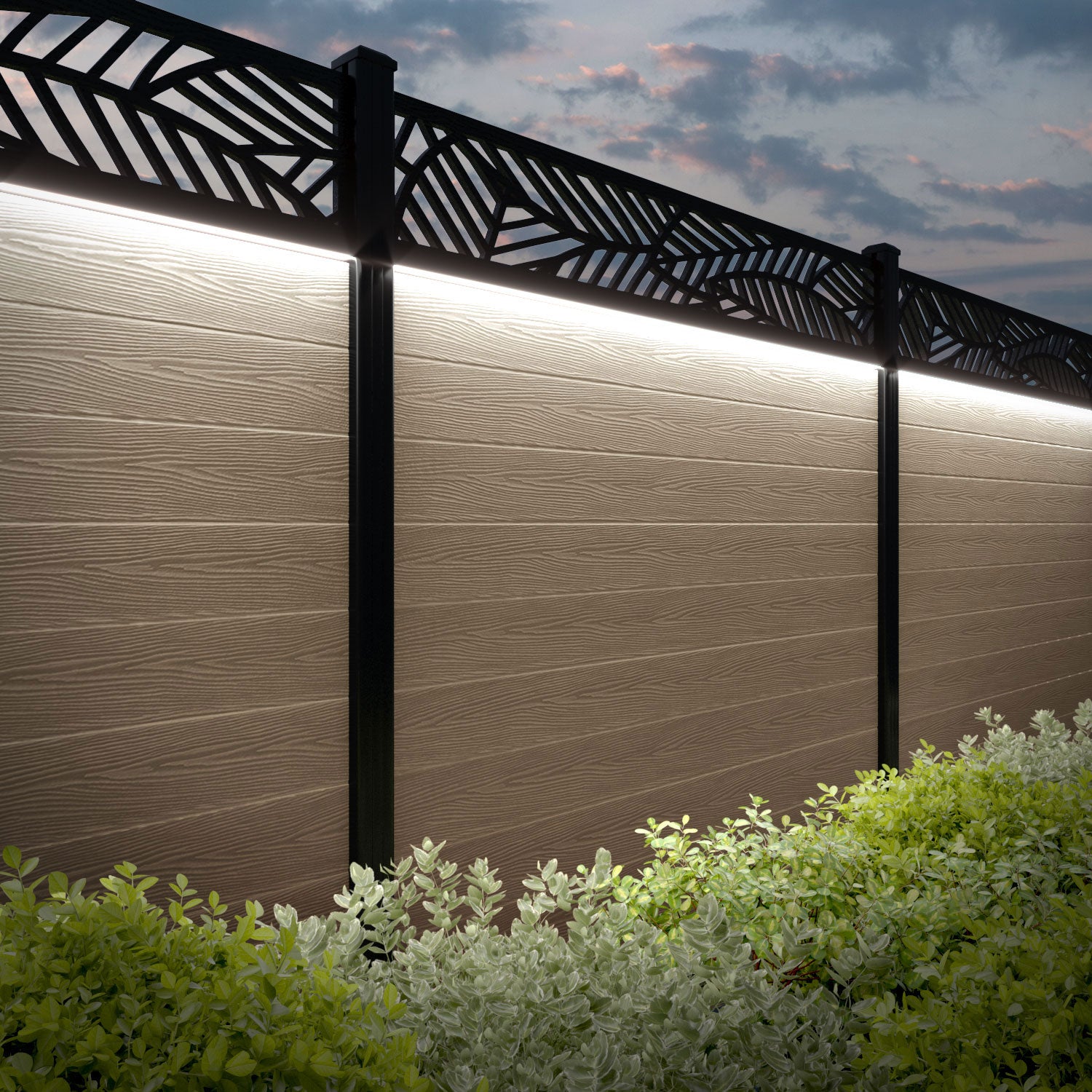 Classic Habitat Fence Panel - Light Oak Wood Privacy Screen with Aluminum Posts | Durable Outdoor Garden Fence for Backyard, Patio & Pool Area