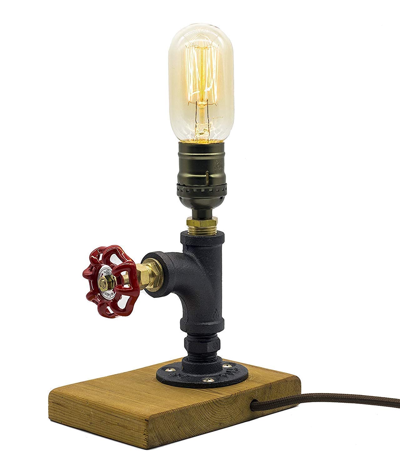 Vintage Industrial E27 Edison Wood Table Lamp with Metal Iron Base - Retro Wooden Desk Light for Bedroom, Living Room, Dining Room, Cafe & Bar Decor - Touch Switch Included - Perfect for Reading, Working & Ambient Lighting