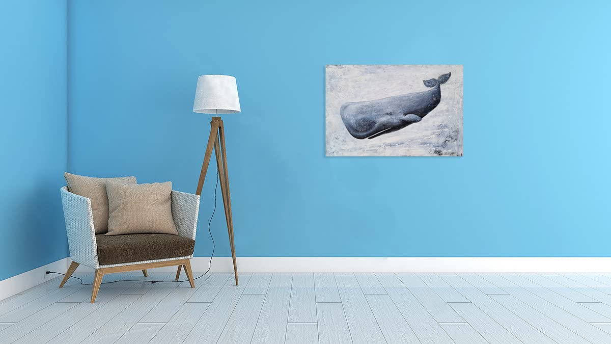 SYGALLERIER Hand-Painted Textured Sperm Whale Canvas Wall Art - Modern Abstract Coastal Animal Painting for Bathroom, Living Room & Bedroom Decor | Perfect for Nautical Theme Home & Office Spaces