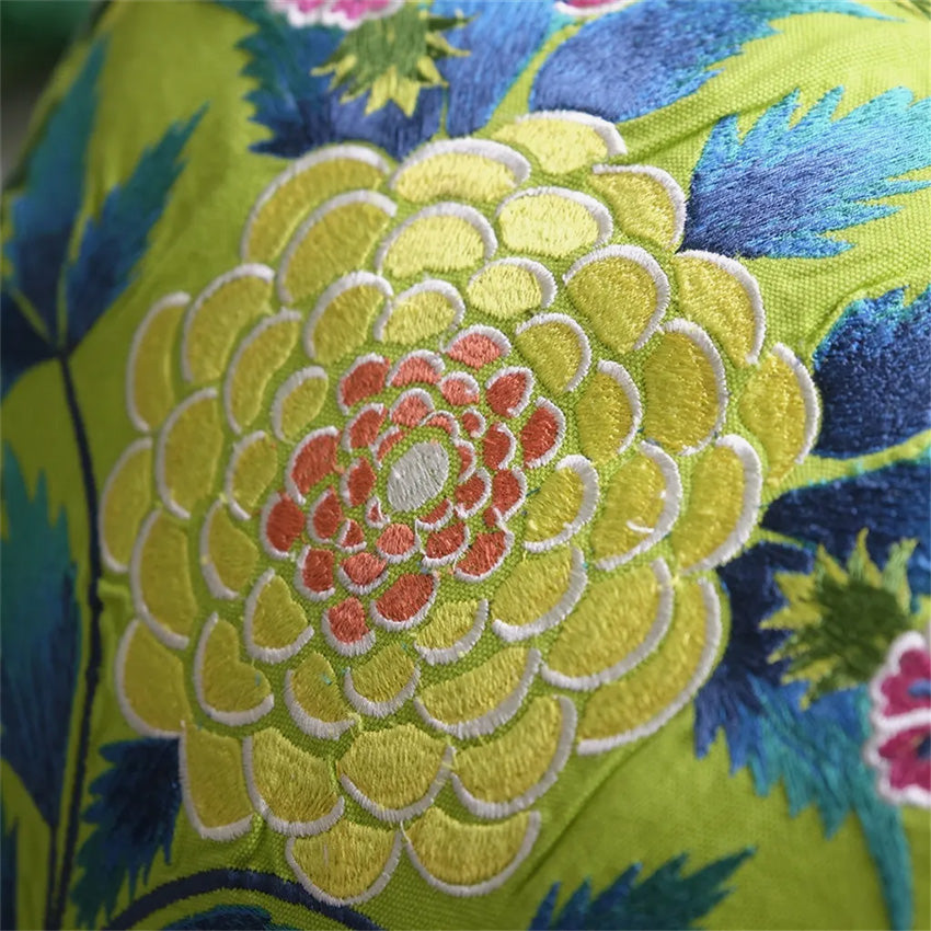 Christian Lacroix Embroidered Lime Green Brocade Decorative Cushion Cover - Luxury Home Decor for Sofa, Bed, Living Room & Wedding Gifts