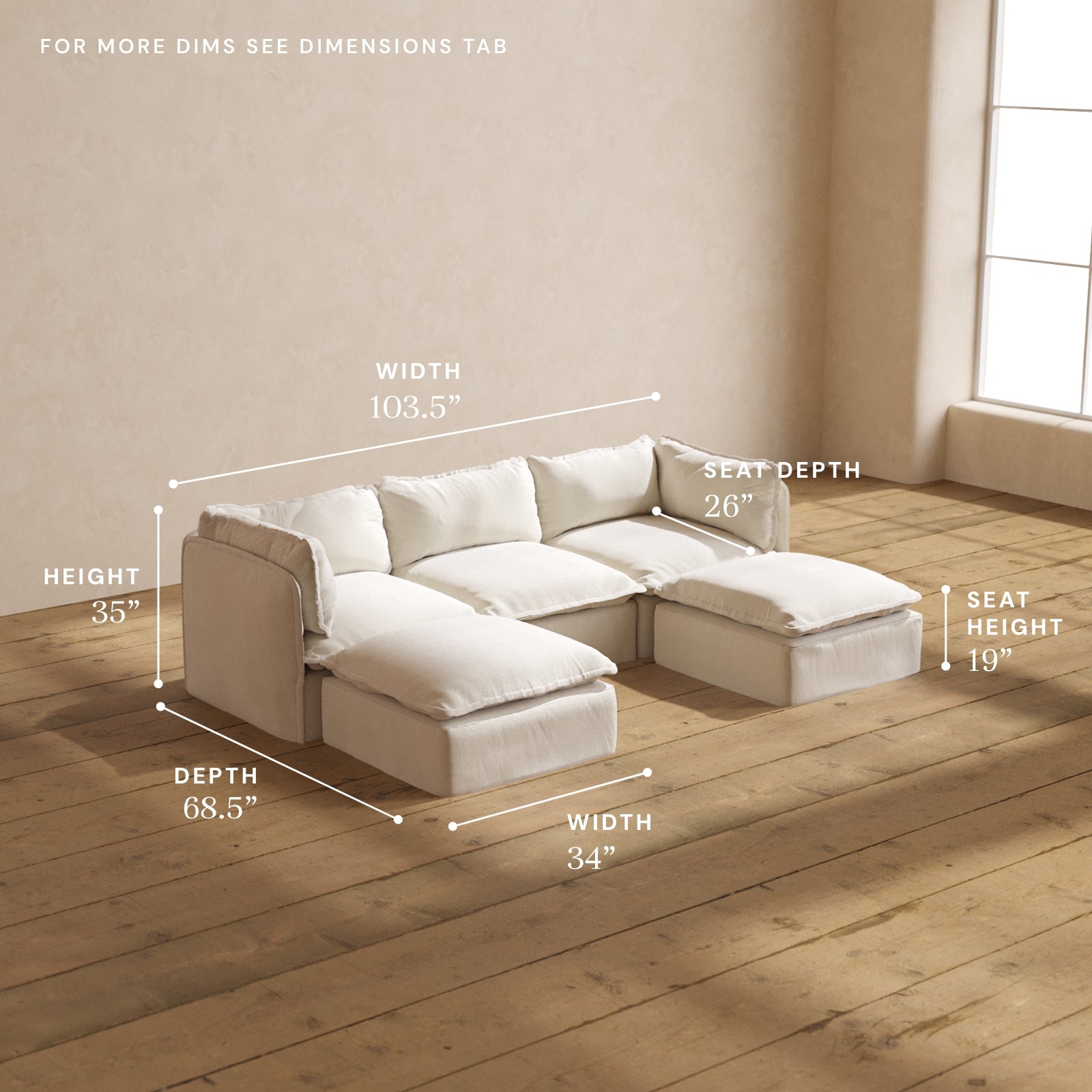 Modular Performance 3-Seater U-Shaped Sectional Sofa in Flour Fabric | Comfortable Blend for Living Room, Family Room & Home Theater