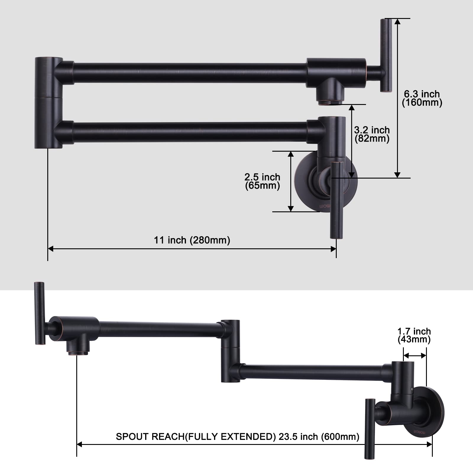 Commercial Grade Oil-Rubbed Bronze Wall Mount Pot Filler Faucet - Brass Swing Arm Kitchen Faucet with Double Joint for Stove - Perfect for Restaurant & Home Cooking