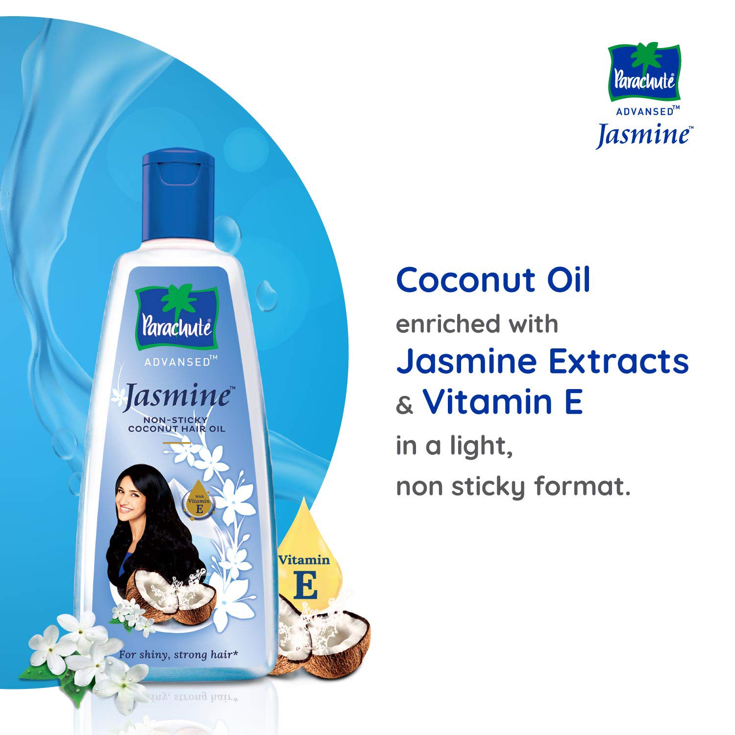 Parachute Advanced Jasmine & Coconut Hair Oil - Non Sticky, 500ml (Pack of 2) for Hair Growth, Moisturizing & Scalp Care | Perfect for Daily Hair Treatment & Styling