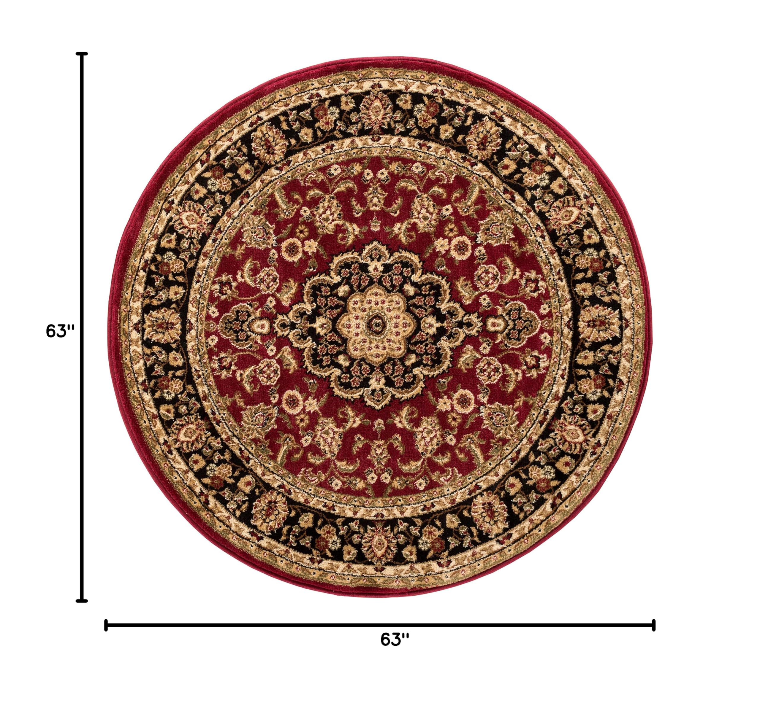 Well Woven Barclay Collection Medallion Kashan Red 5 ft Round Area Rug - Non-Slip Soft Floor Carpet for Living Room, Bedroom, Dining Room & Home Decor