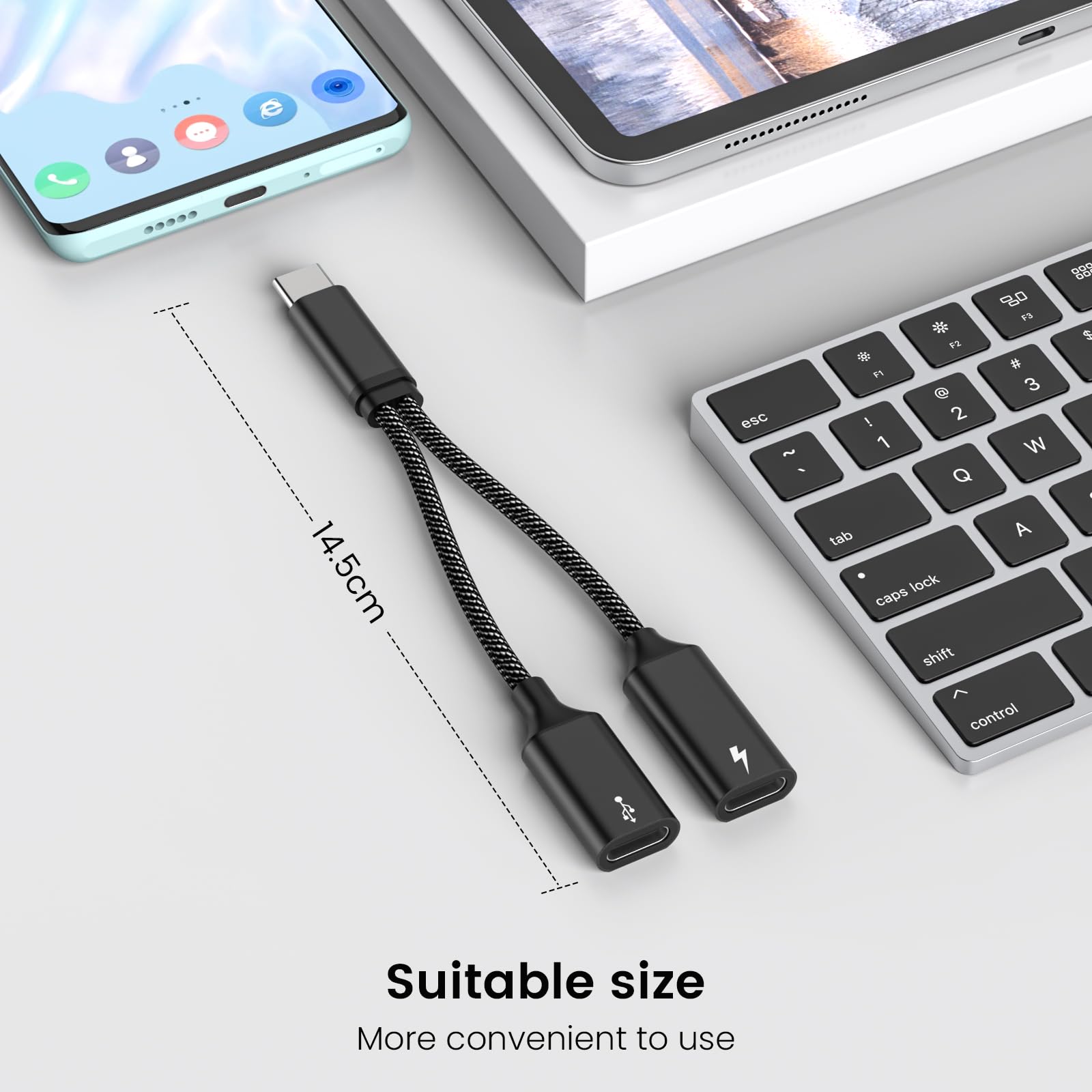 USB C Splitter Cable - USB C Male to 2 USB C Female Adapter - Dual Port USB C Hub for Charging & Data Transfer - Compatible with MacBook, Xbox One, PS5, Laptop - Perfect for Gaming, Work & Multi-Device Charging