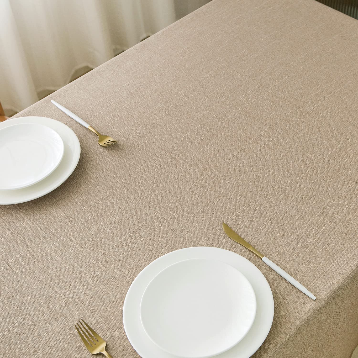 Premium 54x54 Inch Linen Tablecloth for Square Tables - Burlap Textured, Water Resistant Farmhouse Style Table Cover for Dining, Kitchen, and Card Games - Perfect for Rustic Weddings, Dinner Parties, and Home Decor