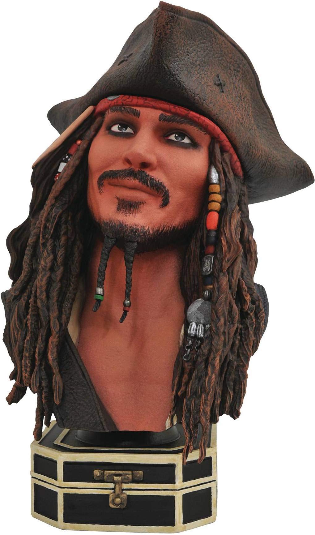 Diamond Select Toys Legends in 3D: Pirates of The Caribbean Jack Sparrow Half-Scale Resin Statue Bust - Collectible Movie Memorabilia for Home Decor, Office Display & Gift for Fans