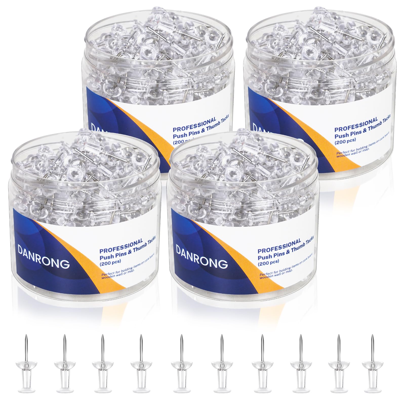 800 PCS Clear Push Pins - Thumb Tacks for Bulletin Board & Cork Board - Steel Point with Clear Plastic Head - Perfect for Hanging Maps, Photos, Calendars - Office & School Supplies for Wall Organization & Decor