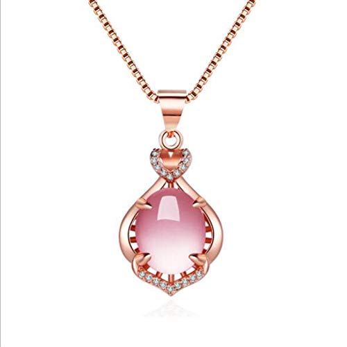 Natural Rose Quartz Pendant Necklace - Pink Crystal Teardrop Chakra Healing Jewelry with Opal Stone for Women & Girls | Rose Gold Chain | Spiritual Healing, Meditation & Gift Giving