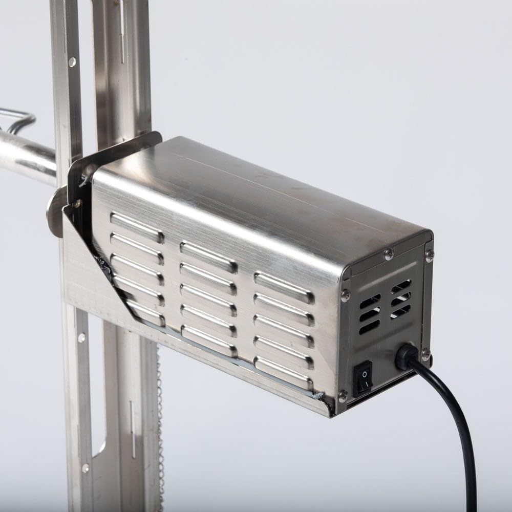 Ash & Ember 25W Tripod Rotisserie Roaster Stand - Heavy Duty 125 LB Capacity, Adjustable Height Open Fire Roaster with Stainless Steel Spit Rod - Perfect for Electric BBQ Grill, Roasting Pork, Chicken, Lamb, or Goat - Ideal for Backyard Camping, Outdoor Cooking, and Family Gatherings