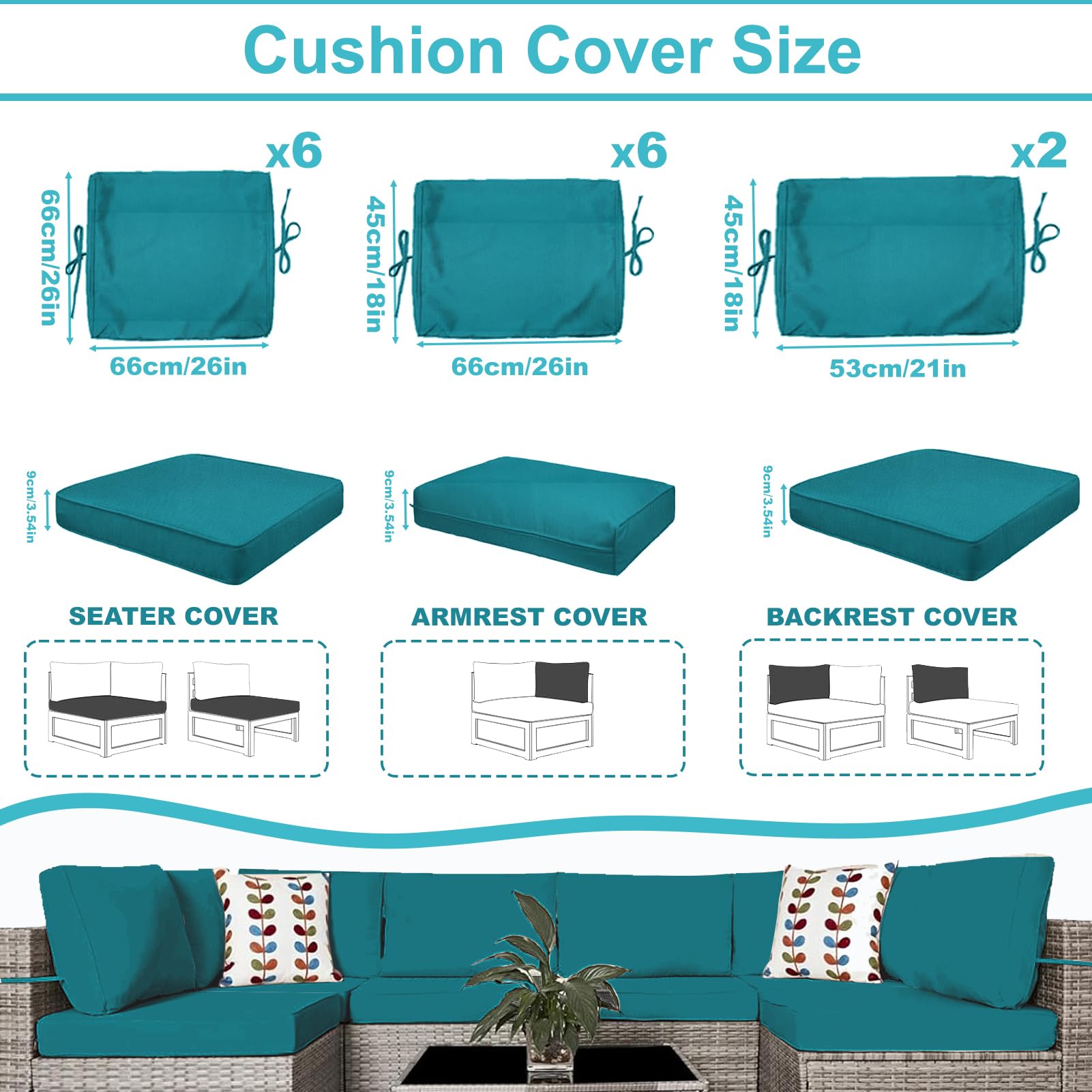 Waterproof Outdoor Patio Cushion Covers with Zipper - Replacement Slipcovers for Wicker Rattan Sectional Couch & Chair (14