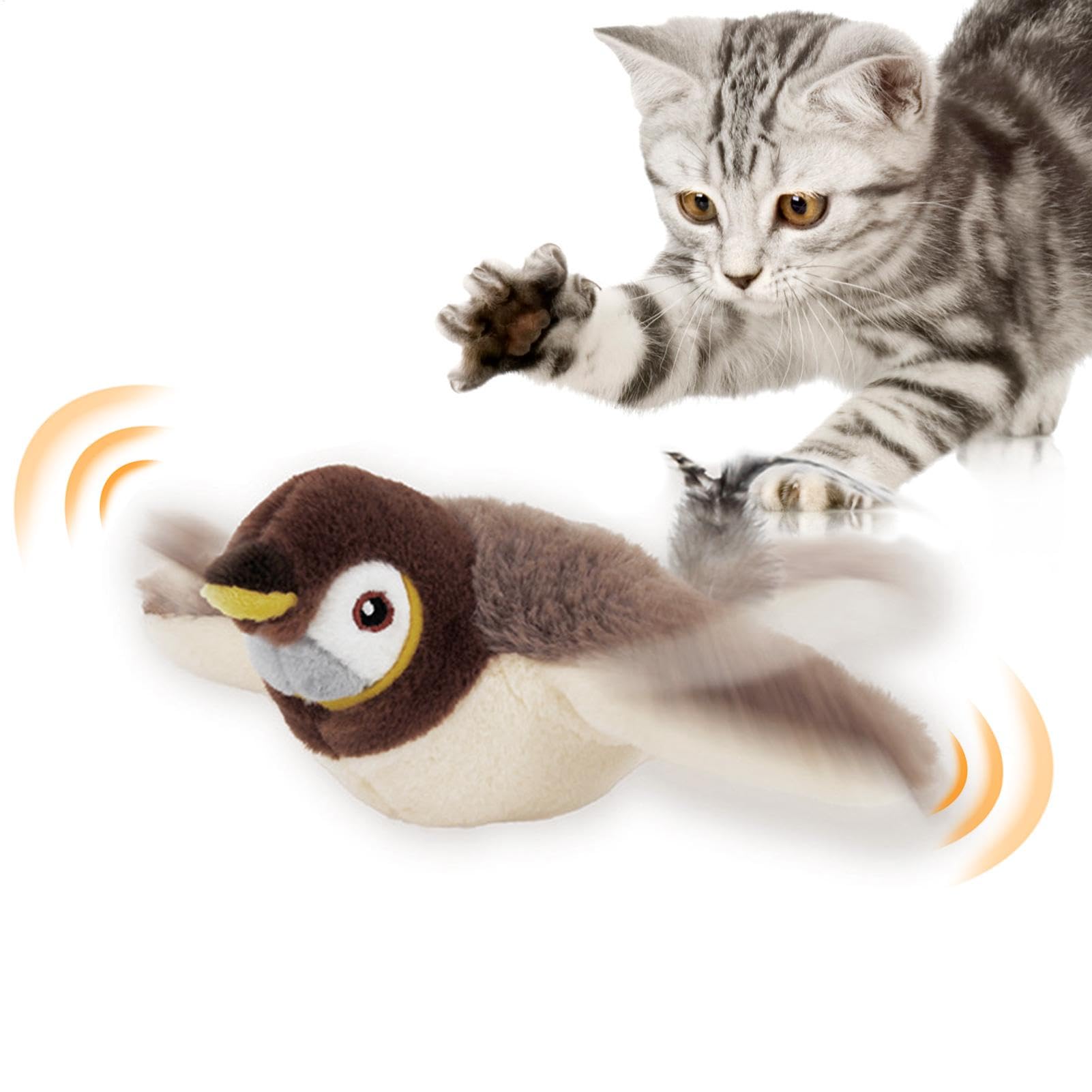 Flappychase Interactive Electric Flapping Bird Cat Toy - Flying Sparrow with Chirping Sounds for Indoor Cats | Realistic Wing Motion & Shaking Action | Perfect for Playtime, Exercise & Mental Stimulation | Durable Interactive Pet Toy for Kittens & Adult Cats