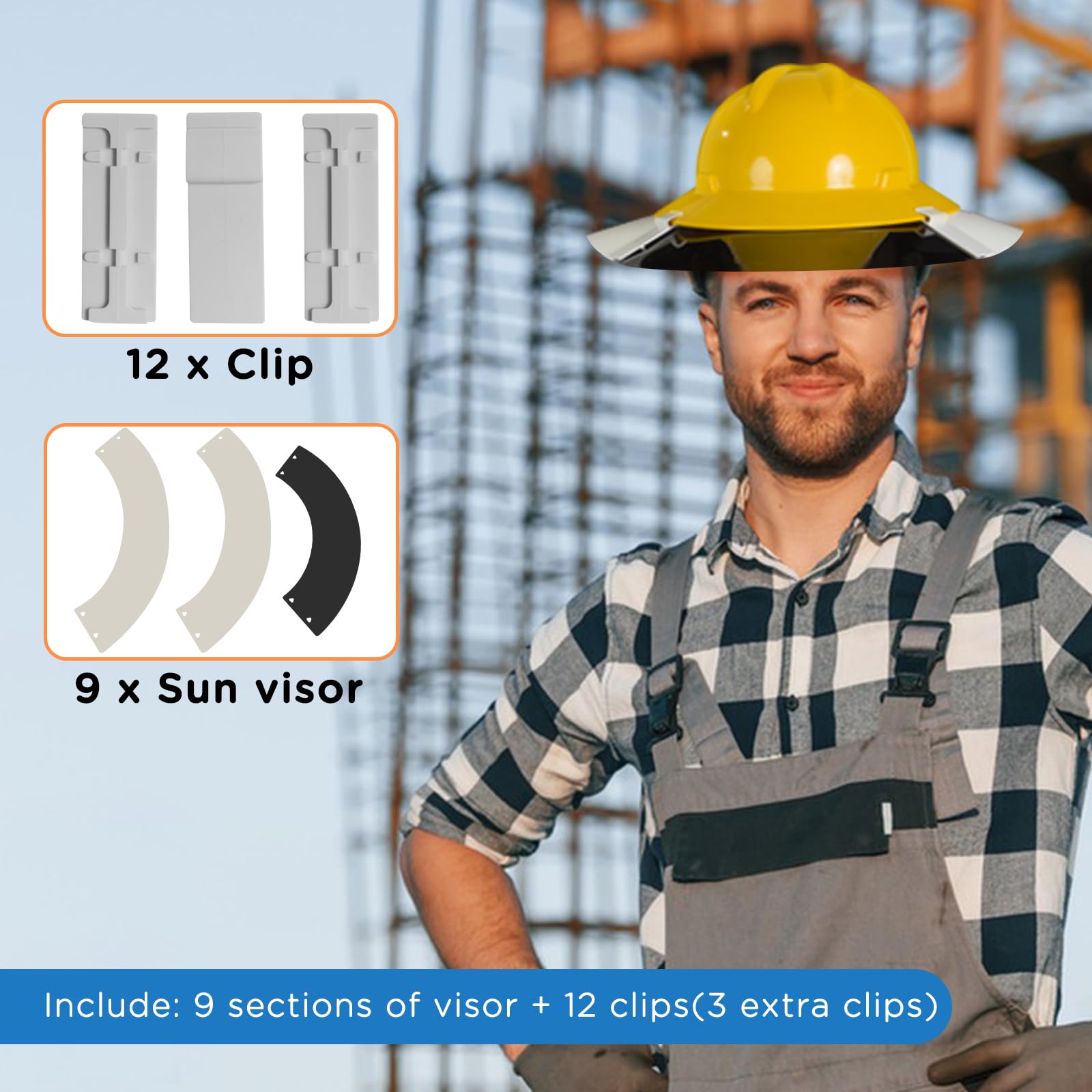 3 Sets Hard Hat Sun Shade - Full Brim Attachment for Standard Hard Hats | Reusable Sun Protection Visor & Brim Extender | Medium Size (L04231004) | Ideal for Construction, Landscaping & Outdoor Work