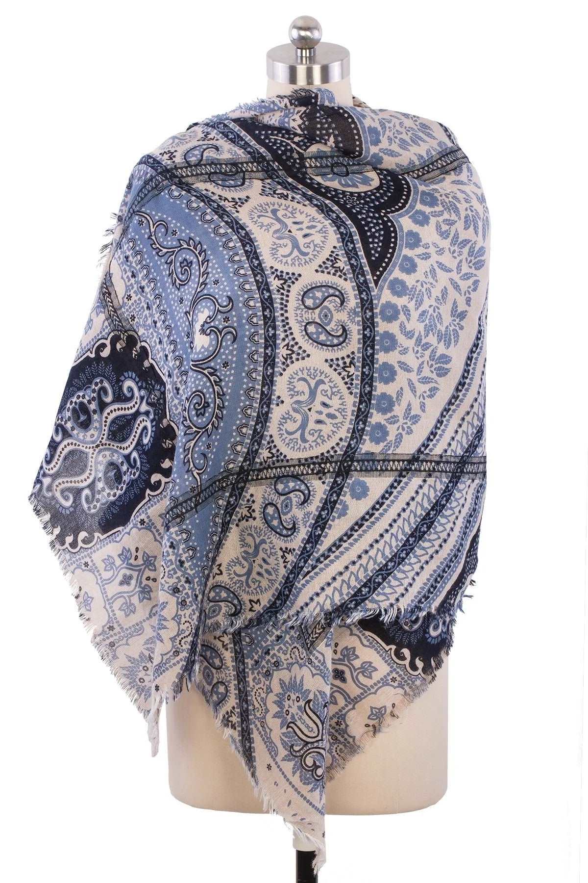 Bohemian Paisley Patchwork Frayed Scarf - Lightweight Fashion Accessory for Women - Perfect for Fall Layering, Music Festivals & Casual Outfits