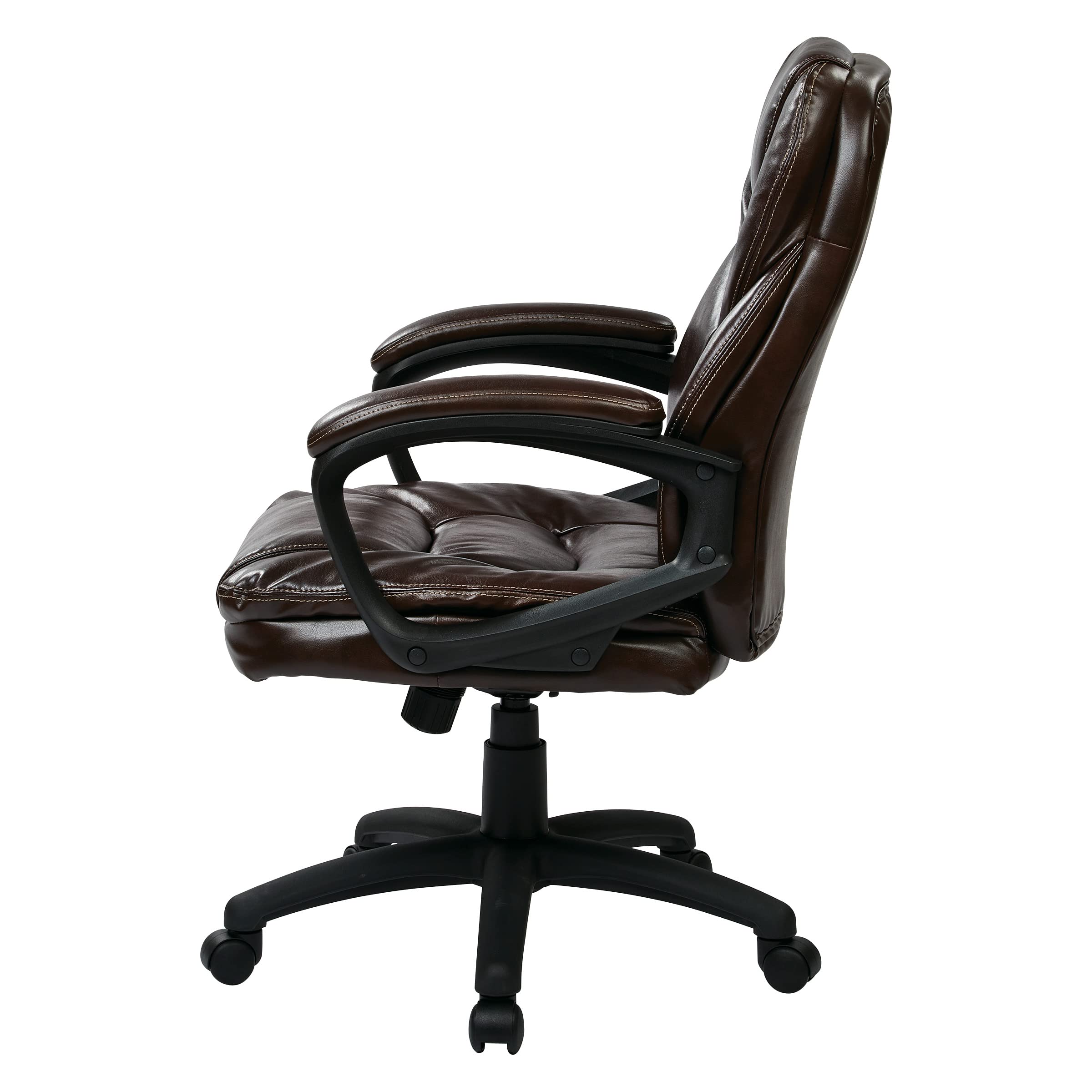 Office Star FL Series Faux Leather Adjustable Office Chair with Lumbar Support & Padded Arms - Chocolate - Ergonomic Manager Chair for Home Office, Gaming & Workspace Comfort