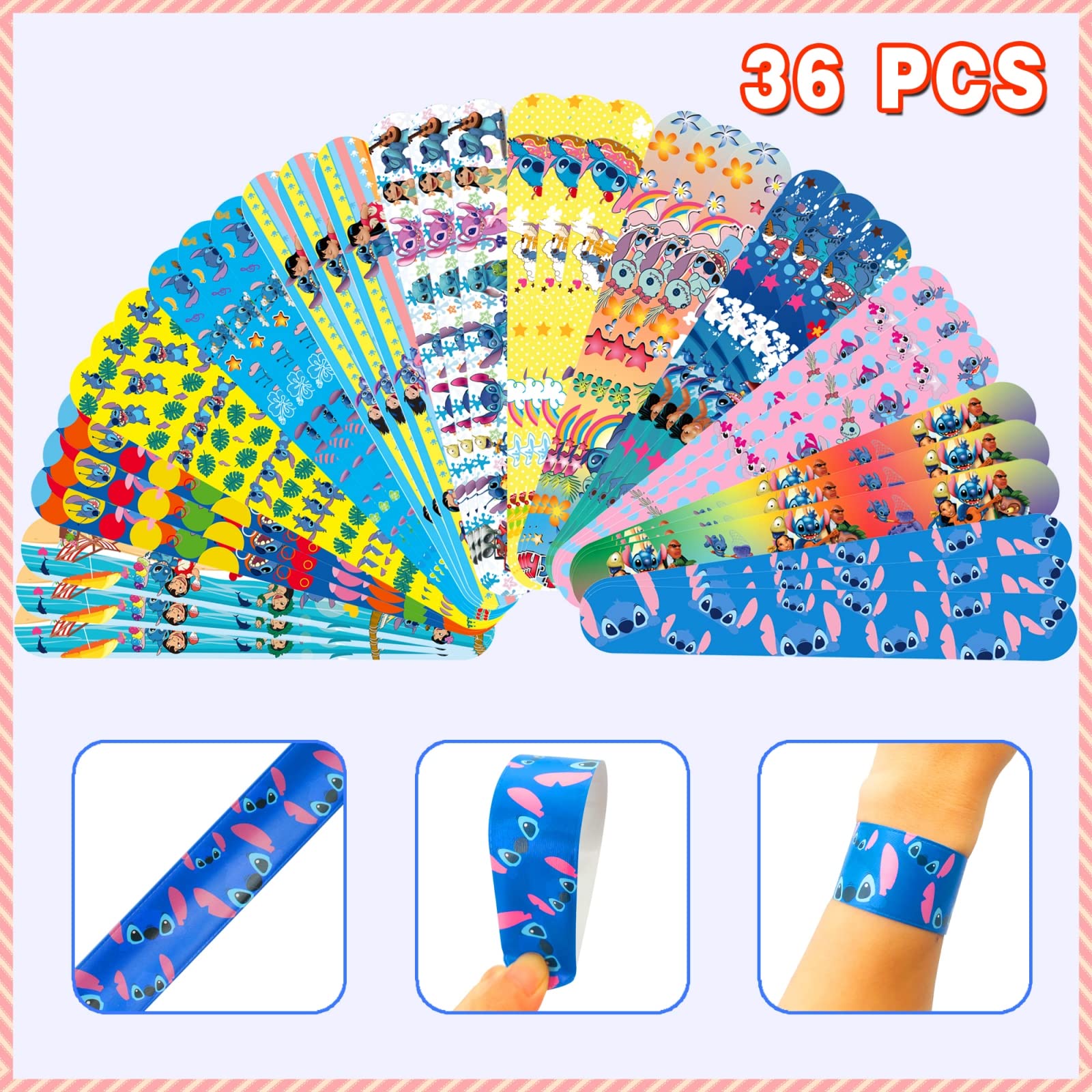 JUUFLA 86-Piece Stitch Party Favors Gift Set - 36 Slap Bracelets & 50 Stickers - Disney Stitch Themed Birthday Party Decorations & Supplies for Kids - Goodie Bag Fillers, School Rewards & Classroom Prizes (Perfect for Birthday Parties, School Events & Disney Themed Celebrations)