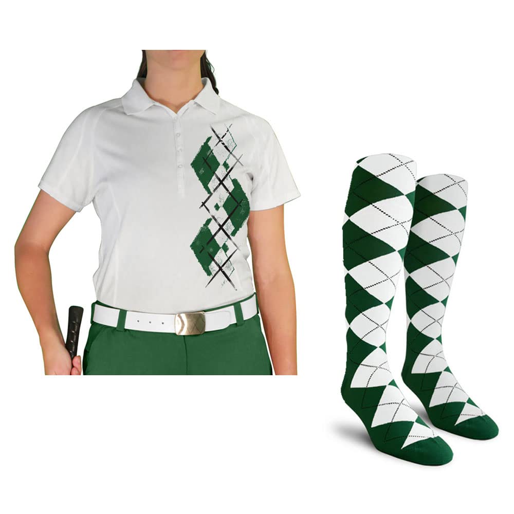 Dry Fit Short Sleeve Graphic Golf Polo Shirt with Socks for Women - Breathable Moisture Wicking Performance Top & Comfortable Socks Set in Argyle Paradise Print (AA-ZZ) - Perfect for Golfing, Tennis & Casual Summer Outfits