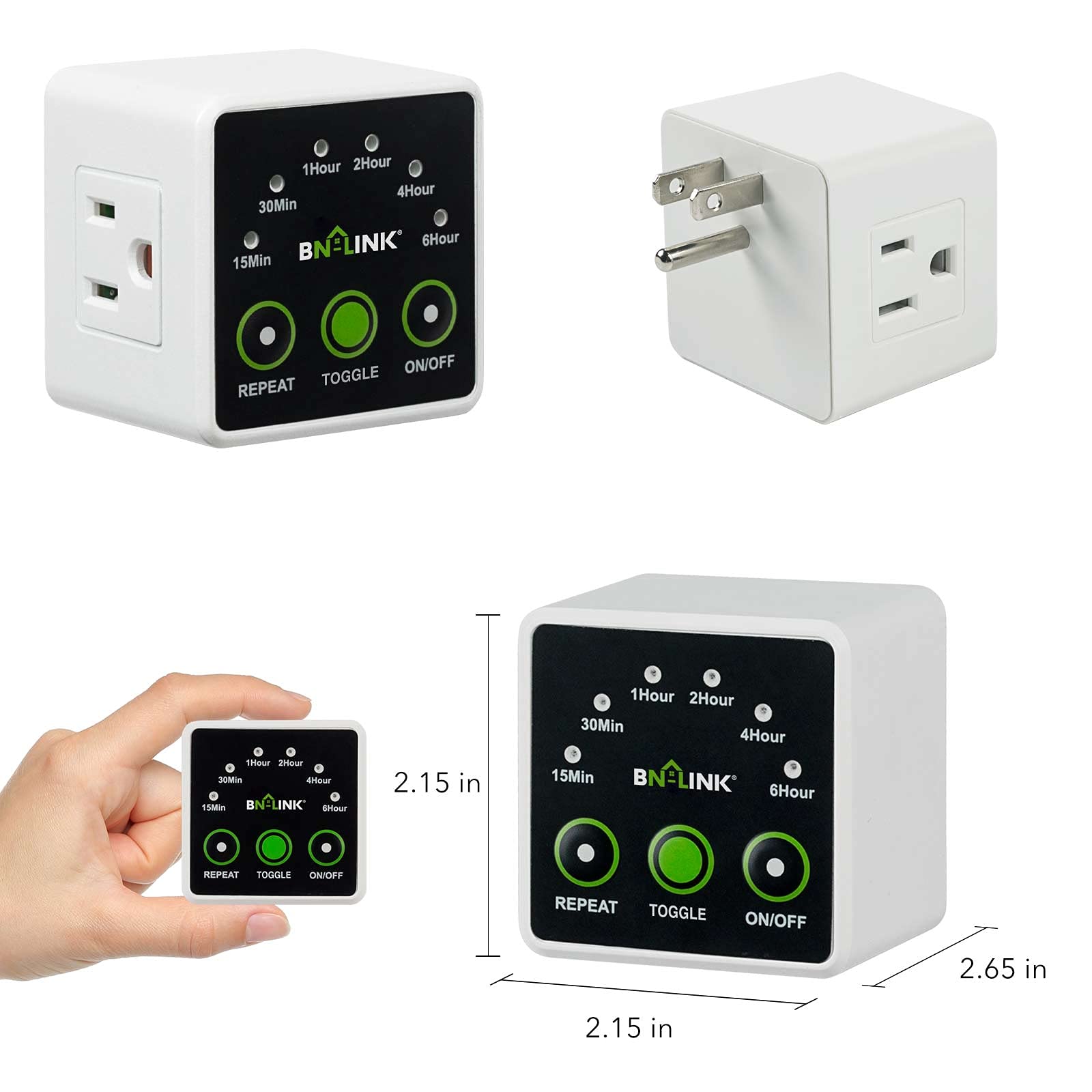 BN-LINK Smart Digital Countdown Timer with 3-Prong Outlet - 15A/1875W Heavy Duty Timer for Lamps, Lights & Appliances - Programmable Repeat Cycle Timer for Home, Office & Workshop Use