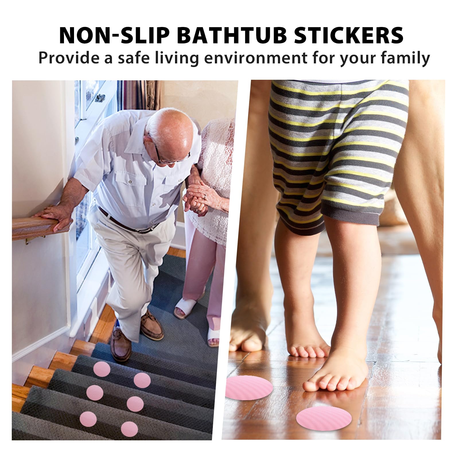 24-Pack Pink Non-Slip Bathtub Stickers - Round Adhesive Anti-Slip Shower Decals for Bathroom Floor, Stairs & Ladders - Includes Scraper Tool - Perfect for Kids & Elderly Safety in Wet Areas