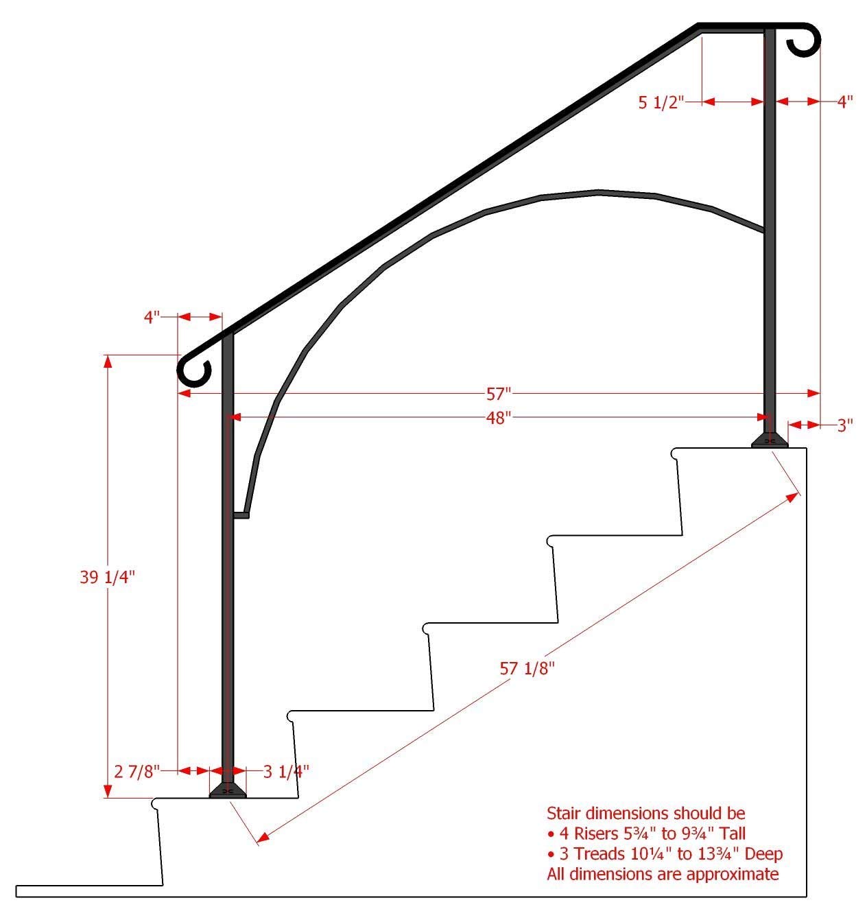 Iron X Handrail Arch #4 for Wood or Composite Steps - Durable Outdoor Stair Railing for Decks, Porches, and Patios