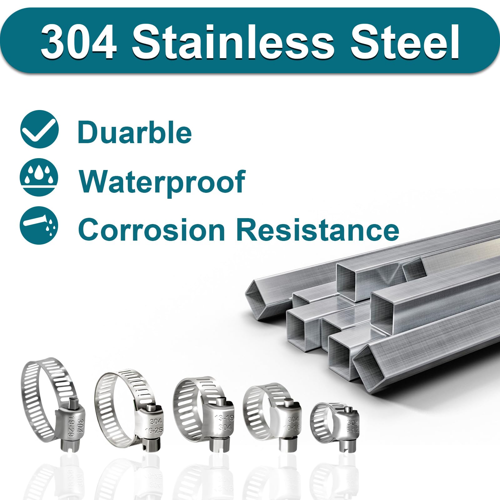 80PCS Stainless Steel Hose Clamps Assortment (1/4