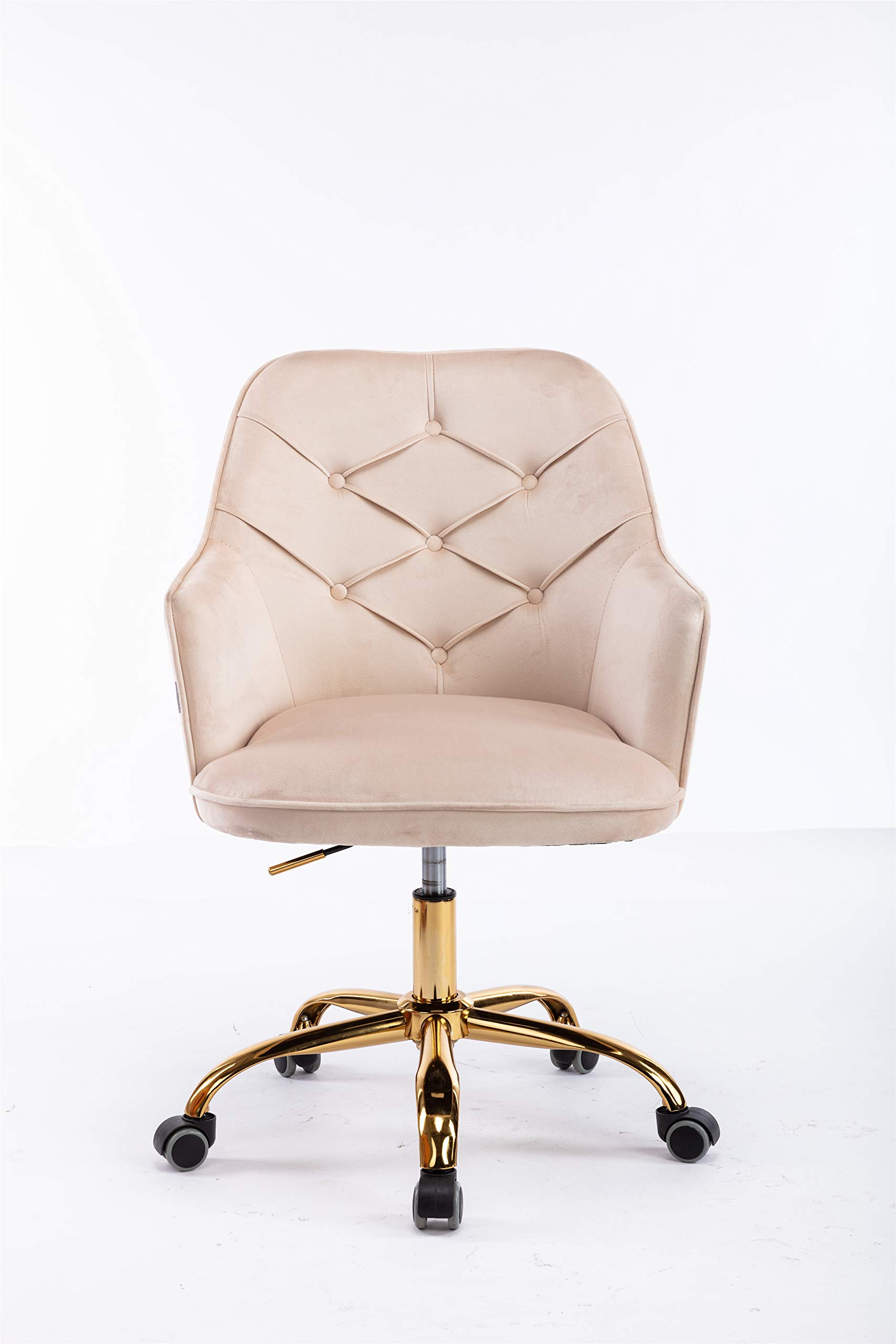 Luxury Velvet Office Chair with Tufted Back - Adjustable Swivel Desk Chair with Golden Metal Base for Home Office, Bedroom & Living Room - Perfect for Work, Study & Relaxation