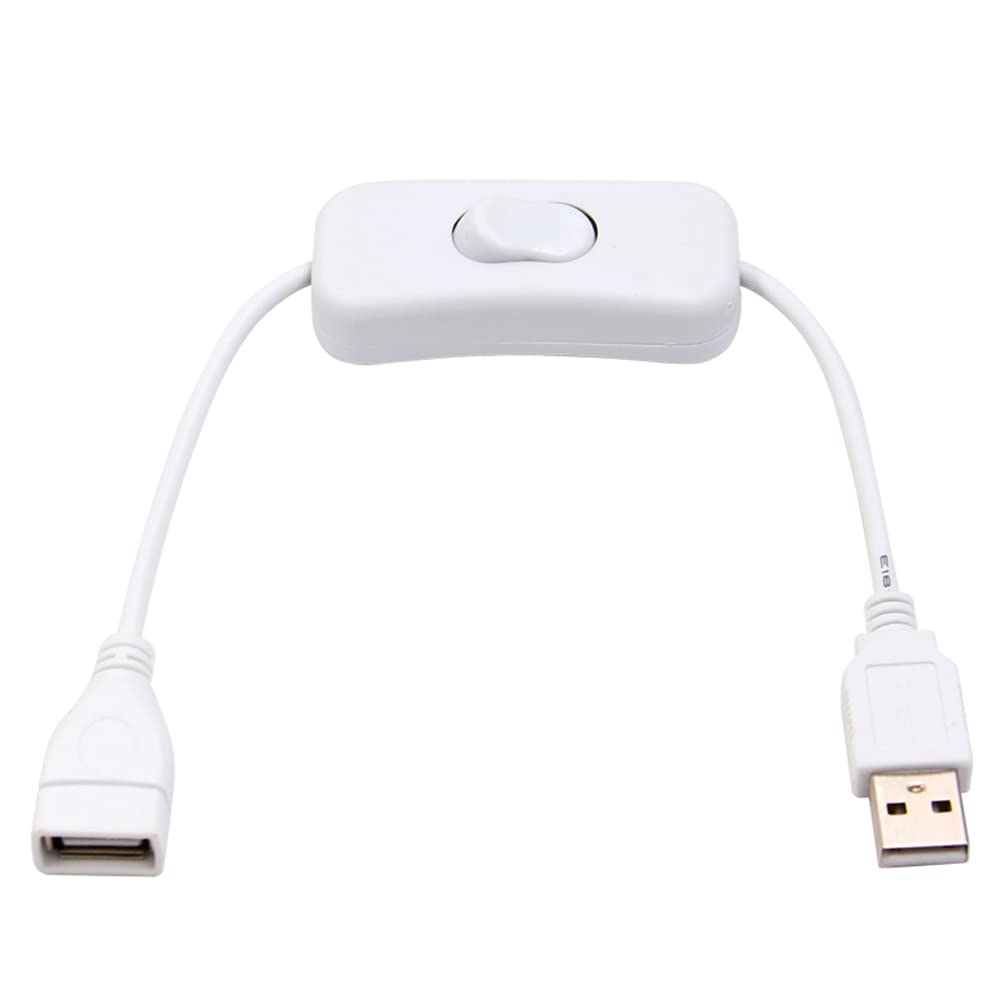 2 Pack White Male to Female USB Extension Cable with On/Off Switch - Inline Rocker Power Control for Dash Cam, LED Desk Lamp, USB Fan, Light Strips - Perfect for Home, Office & Car Accessories
