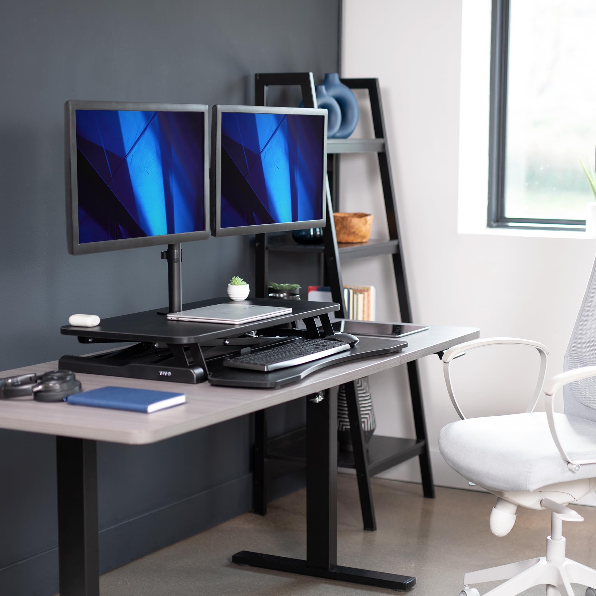 VIVO 32 Inch Height Adjustable Standing Desk Converter - Dual Monitor Stand (13-30 Inch) - Sit to Stand Workstation Riser - Black (DESK-V000K-M2) - Perfect for Home Office, Gaming Setup & Ergonomic Workspace