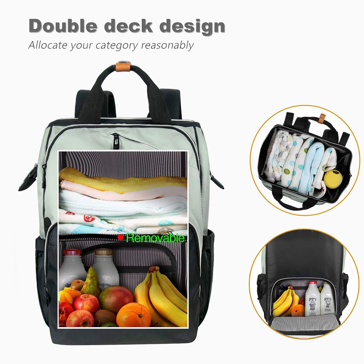 Hap Tim Large Waterproof Diaper Backpack for Travel & Maternity - Spacious Baby Nappy Bag with Stroller Straps & Double Compartments, Mint Green & Black (US7340-GB) | Perfect for Daycare, Outings & Family Trips
