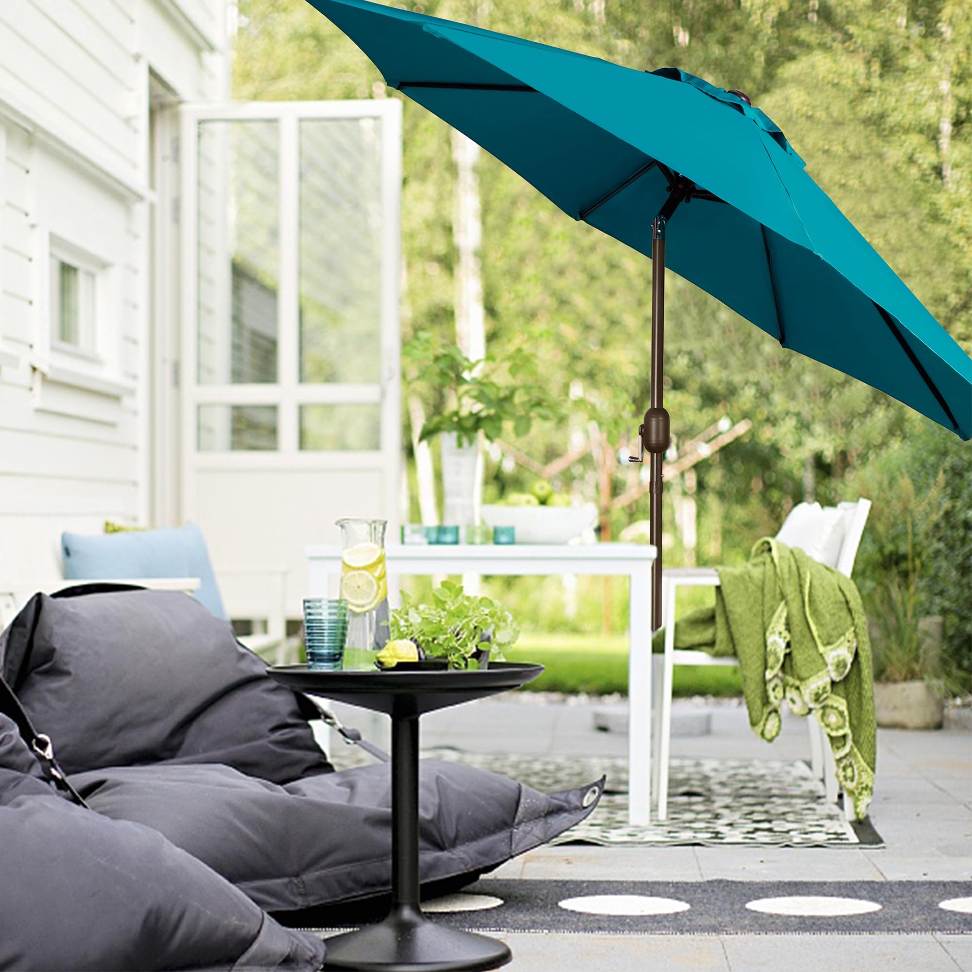 Blissun 9-Foot Outdoor Patio Umbrella - Heavy Duty Market Umbrella with 8 Reinforced Ribs, Push Button Tilt & Easy Crank Lift - Perfect for Backyard, Garden, Poolside, and Outdoor Dining Areas
