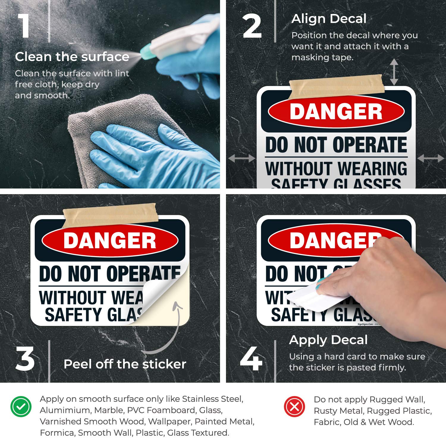 Danger Do Not Operate Without Safety Glasses Sign - OSHA Compliant 10x7 Inch Vinyl Decal | Weatherproof, UV Resistant & Long Lasting (Made in USA) | Perfect for Workshops, Factories & Construction Sites