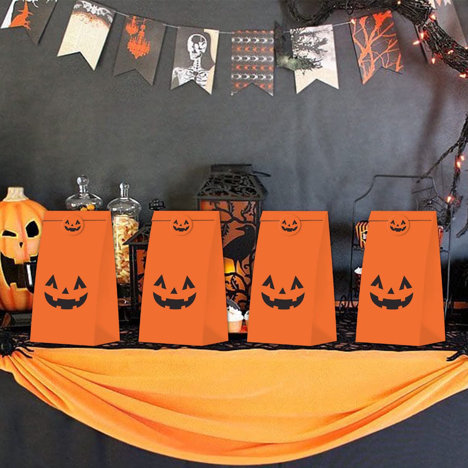 30-Pack Halloween Pumpkin Gift Bags - Trick or Treat Candy Bags for Kids & Adults | Pumpkin Decor, Party Favors & Goody Bags | Perfect for Halloween Parties, Classroom Treats & Pumpkin Decorations