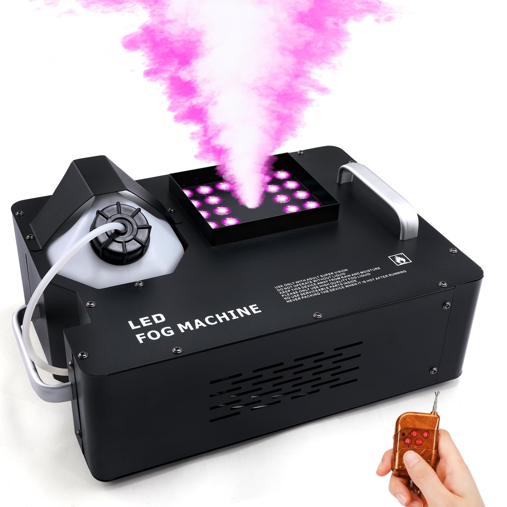 TCFUNDY 1500W Fog Machine with DMX RGB & 24 LED Lights - Remote Control Vertical Spray Smoke Machine for Halloween Parties, Stage Performances & DJ Shows
