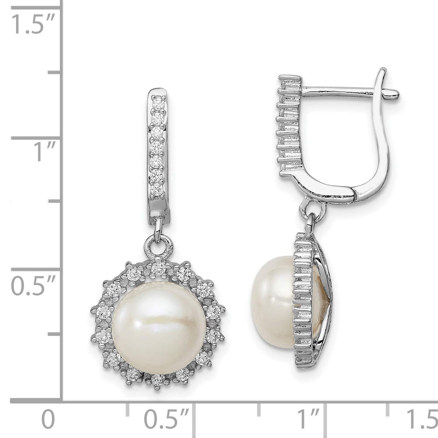 Elegant Sterling Silver 8-9mm Freshwater Cultured Pearl Hoop Dangle Earrings (30x13.5mm) | Perfect for Weddings, Parties & Special Occasions