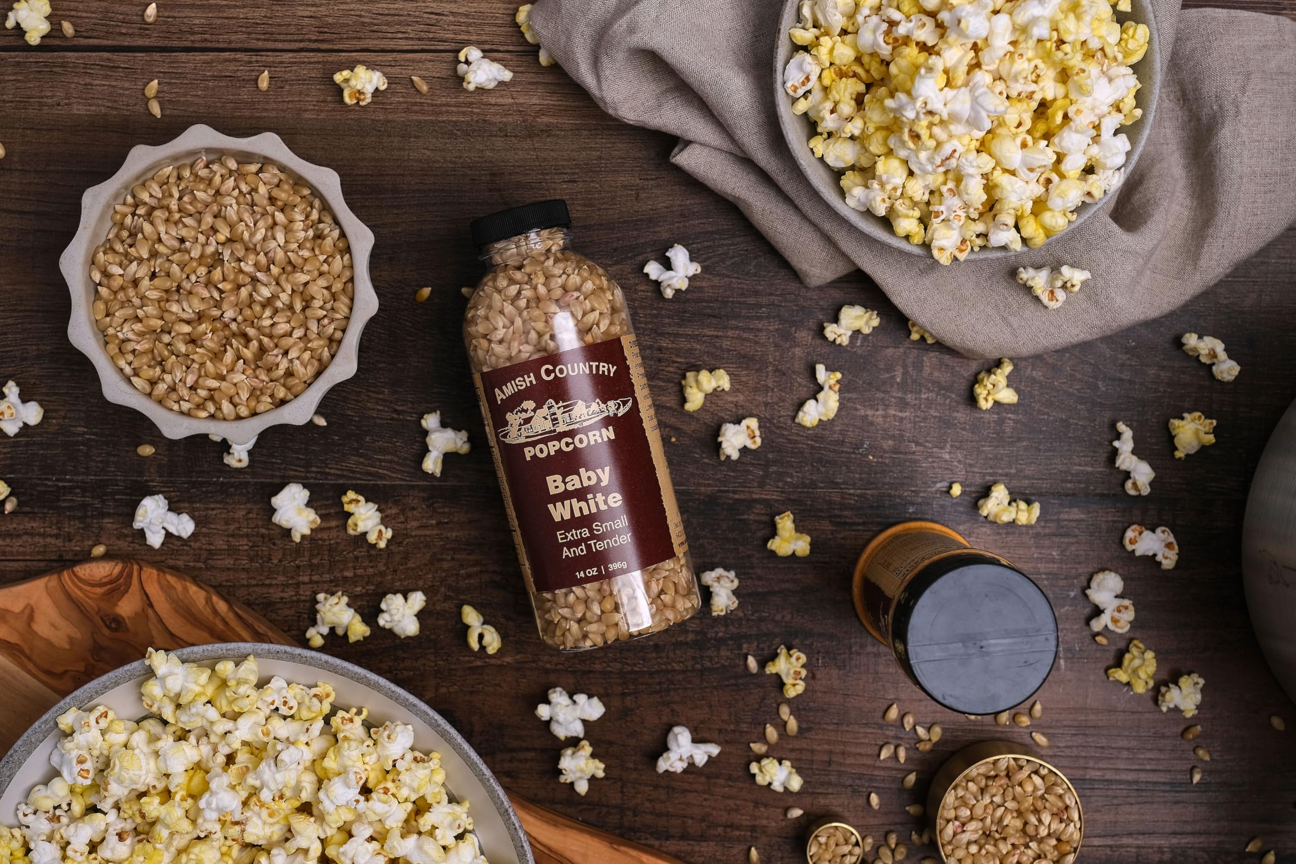 Amish Country Baby White Popcorn Kernels - 2 Pack (14 oz Bottles) | Old Fashioned, Non-GMO, Gluten Free Popcorn | Perfect for Movie Nights, Snacking & Healthy Family Treats