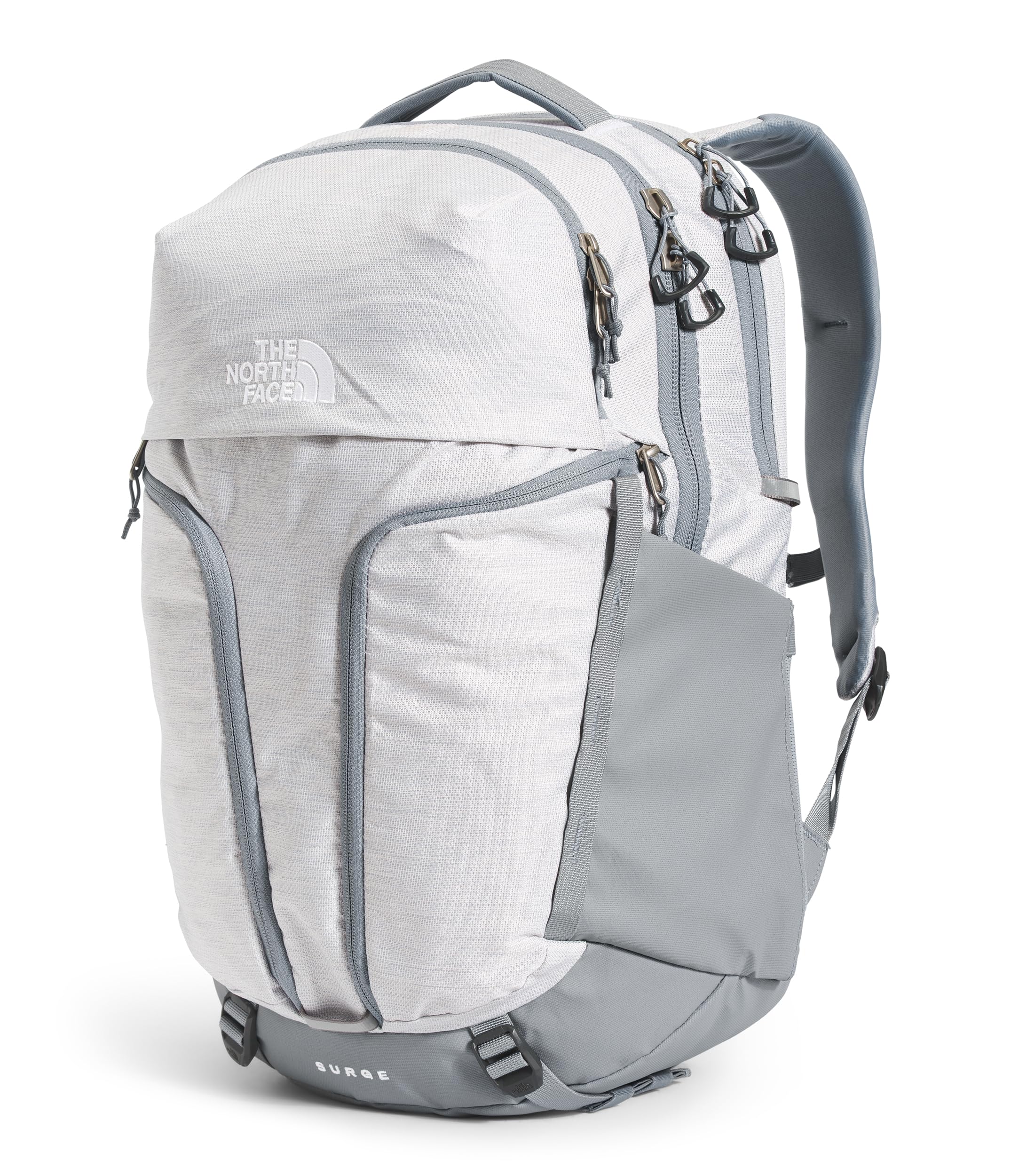 THE NORTH FACE Women's Surge Commuter Laptop Backpack - PFAS Free, Water-Resistant, TNF White Metallic Mélange/Mid Grey-NPF, One Size - Perfect for Work, Travel & College Campus Use
