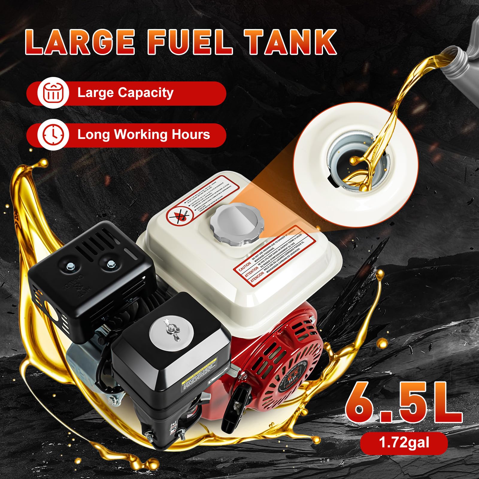 6.5HP 160CC 4-Stroke Gas Engine with Pull Start - Single Cylinder Motor for Water Pump, Agricultural Machinery, Power Tools & More - Ideal for Farming, Landscaping & Industrial Applications