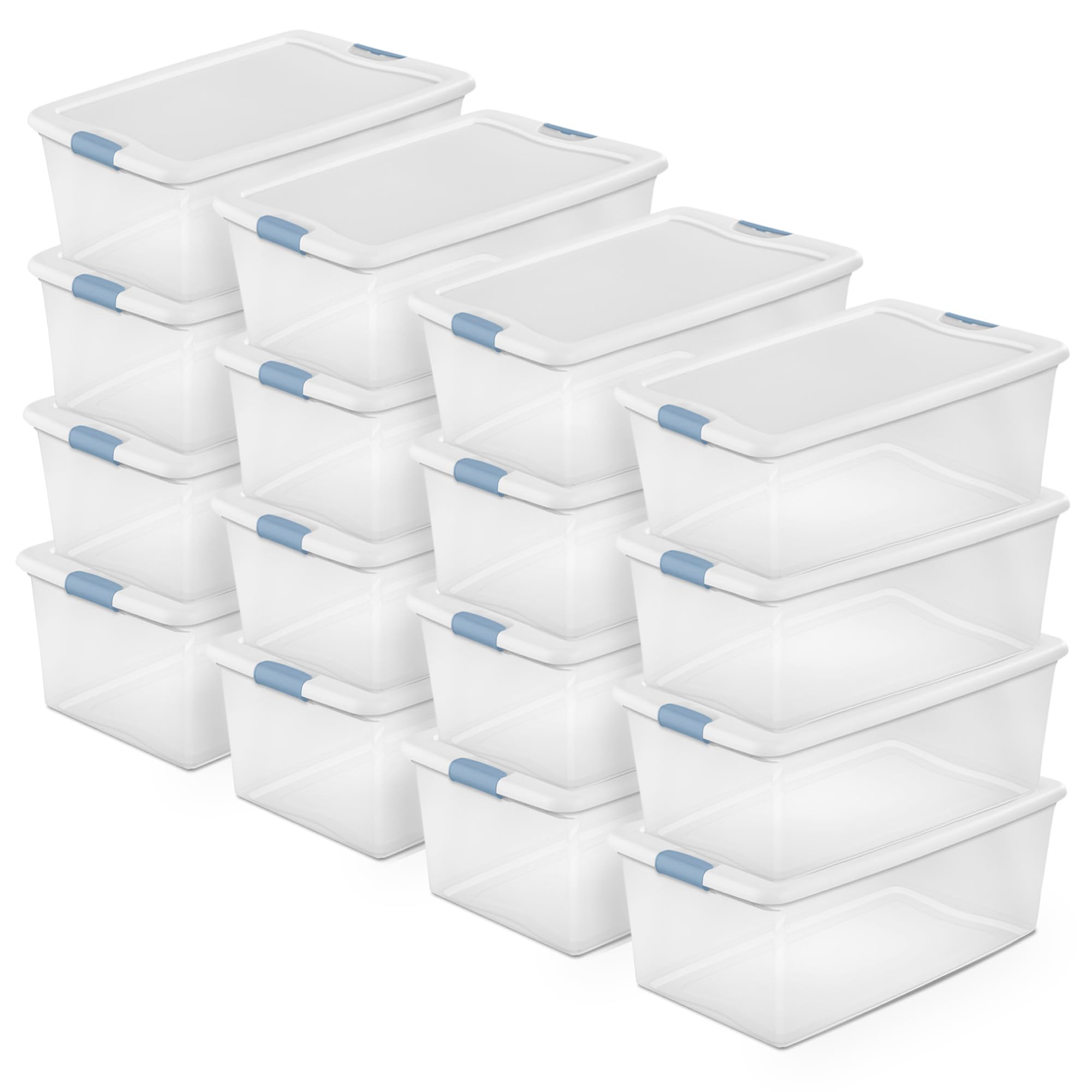 Sterilite 16-Pack 106 Quart Clear Plastic Stackable Storage Bins with Secure Latching Lids - Perfect for Home Organization, Garage Storage, and Moving Supplies